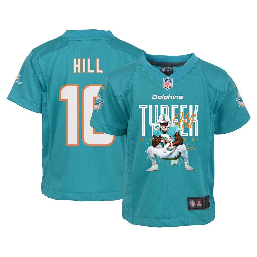 Tyreek Hill 10 Miami Dolphins Cheetah Celebration Game Youth Jersey - Aqua Js1656