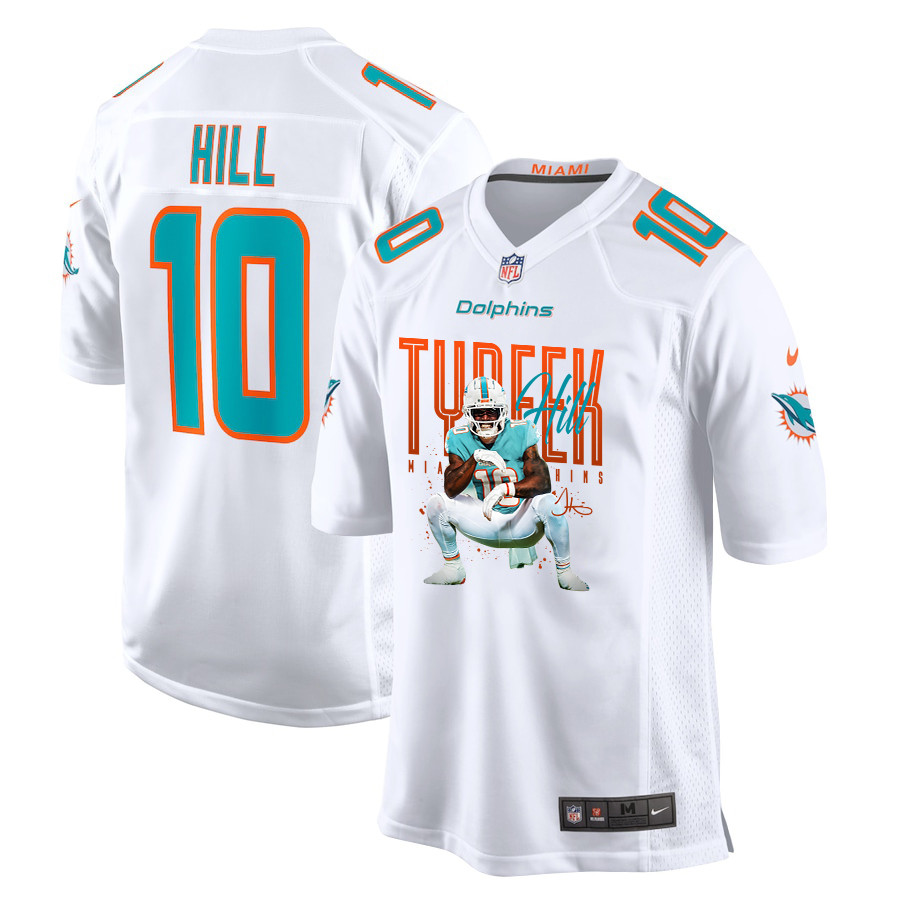Tyreek Hill 10 Miami Dolphins Cheetah Celebration Game Youth Jersey - White Js1496