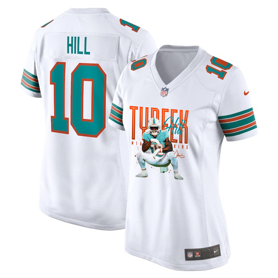 Tyreek Hill 10 Miami Dolphins Cheetah Celebration Women Alternate Game Jersey - White Js7945