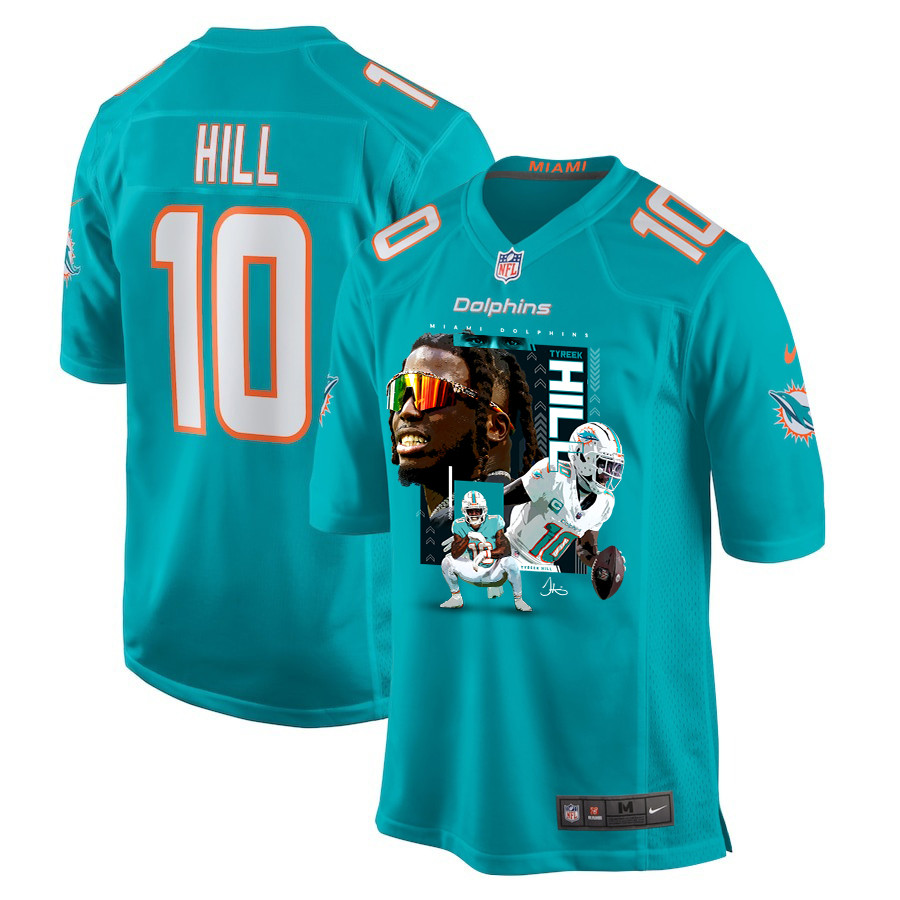 Tyreek Hill 10 Miami Dolphins Run Cheetah Run Game Men Jersey - Aqua Js7011