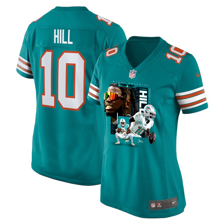 Tyreek Hill 10 Miami Dolphins Run Cheetah Run Women Alternate Game Jersey - Aqua Js1922