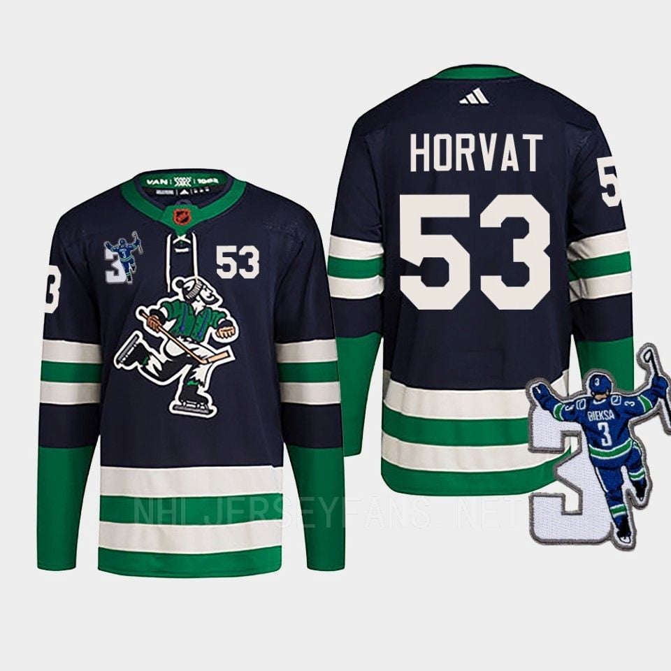 Vancouver Canucks Bo Horvat 53 Navy Reverse Retro 2.0 Kevin Bieska Patch Jersey