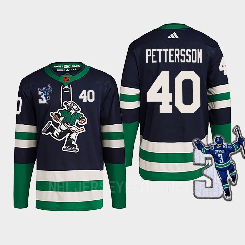 Vancouver Canucks Elias Pettersson 40 Navy Reverse Retro 2.0 Kevin Bieska Patch Jersey
