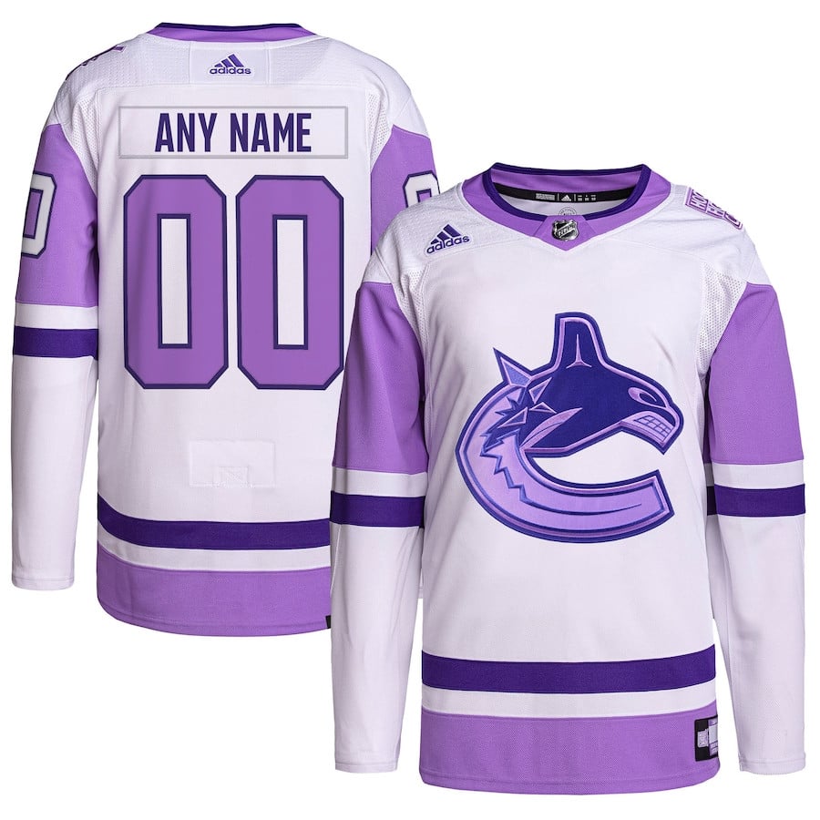 Vancouver Canucks Hockey Fights Cancer Primegreen Custom Men Jersey - White/purple