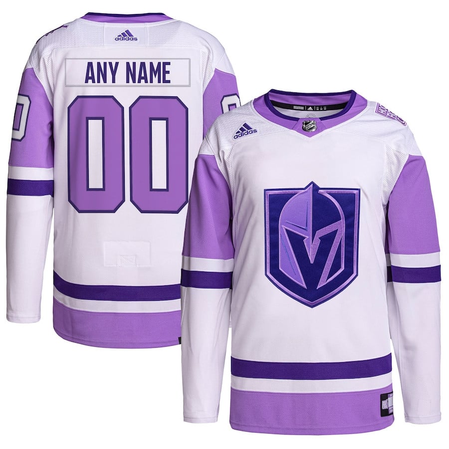 Vegas Golden Knights Hockey Fights Cancer Primegreen Custom Men Jersey - White/purple