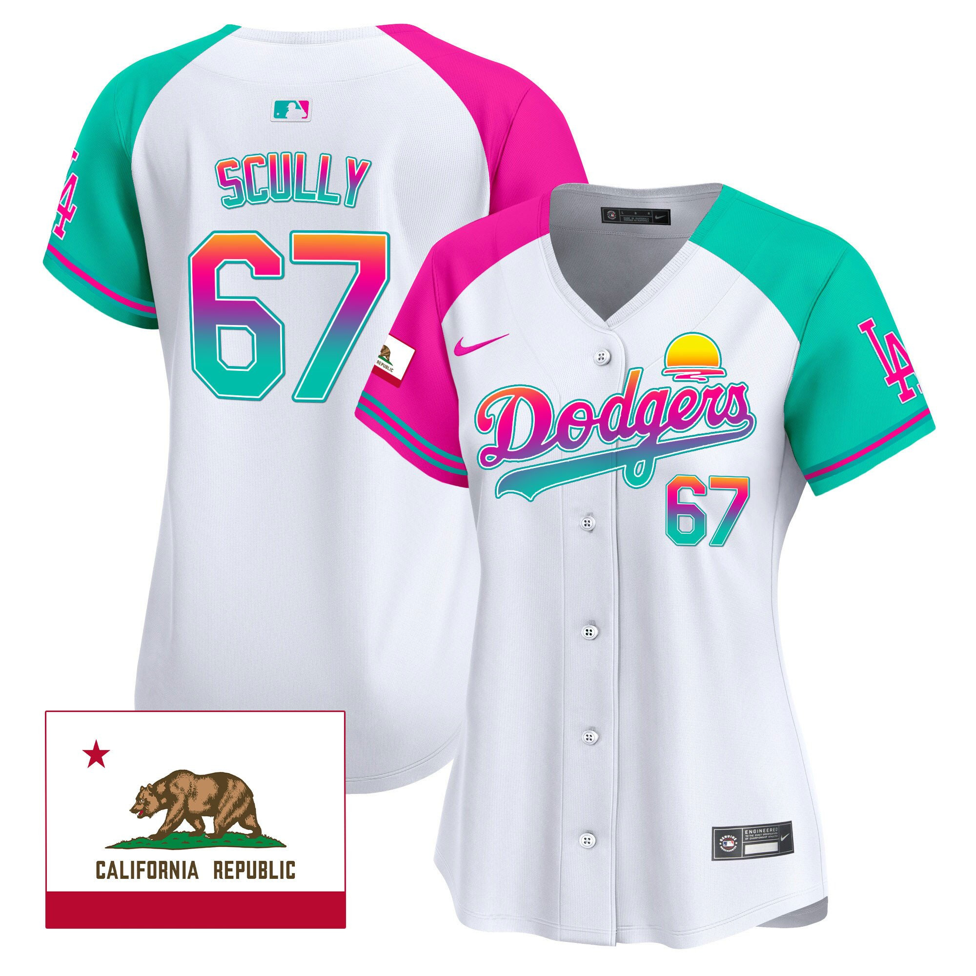 Vin Scully 67 Los Angeles Dodgers 2024 Los Angeles City Style California Republic Patch Women Jersey - Alternate