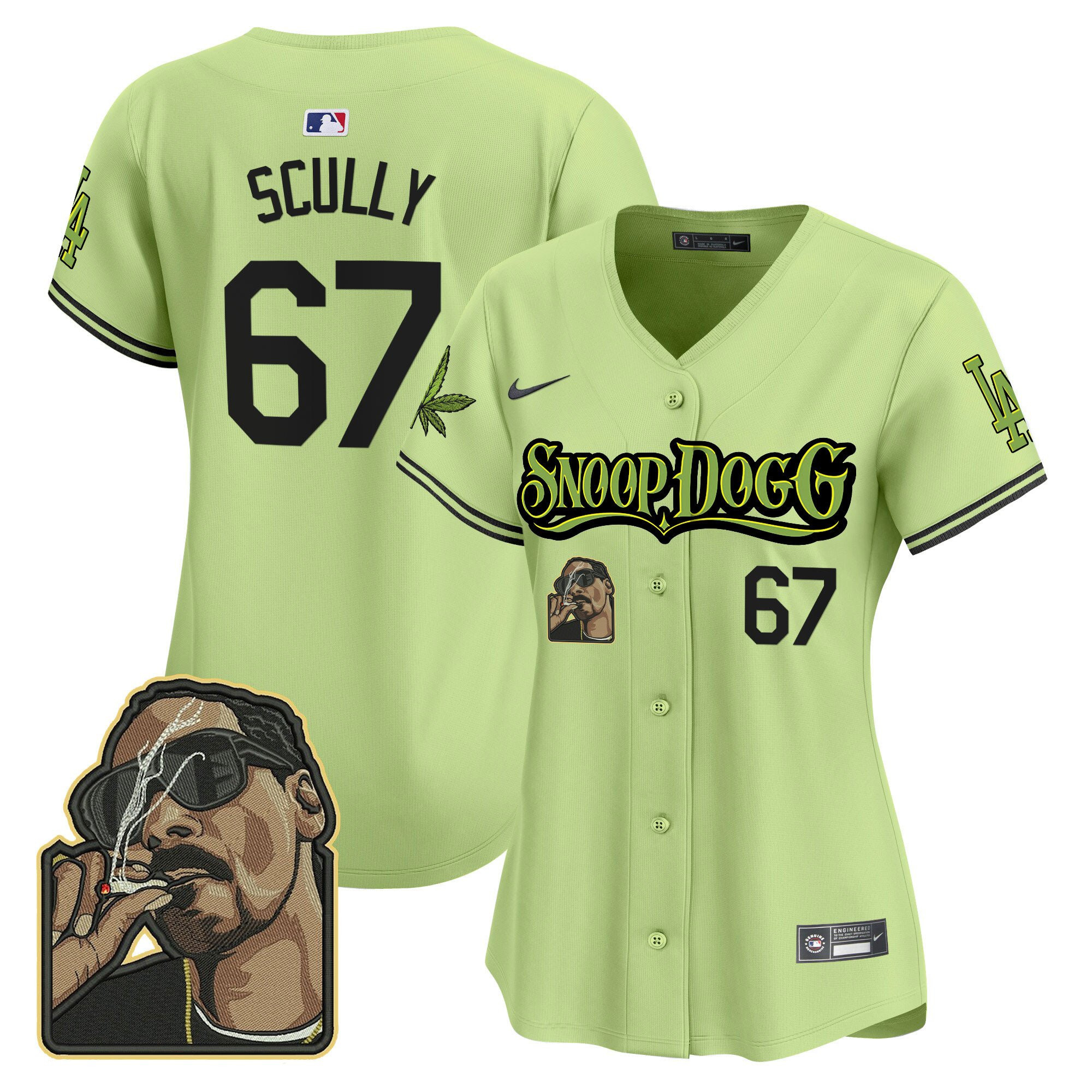 Vin Scully 67 Los Angeles Dodgers Snoop Dogg Women Jersey - Light Green