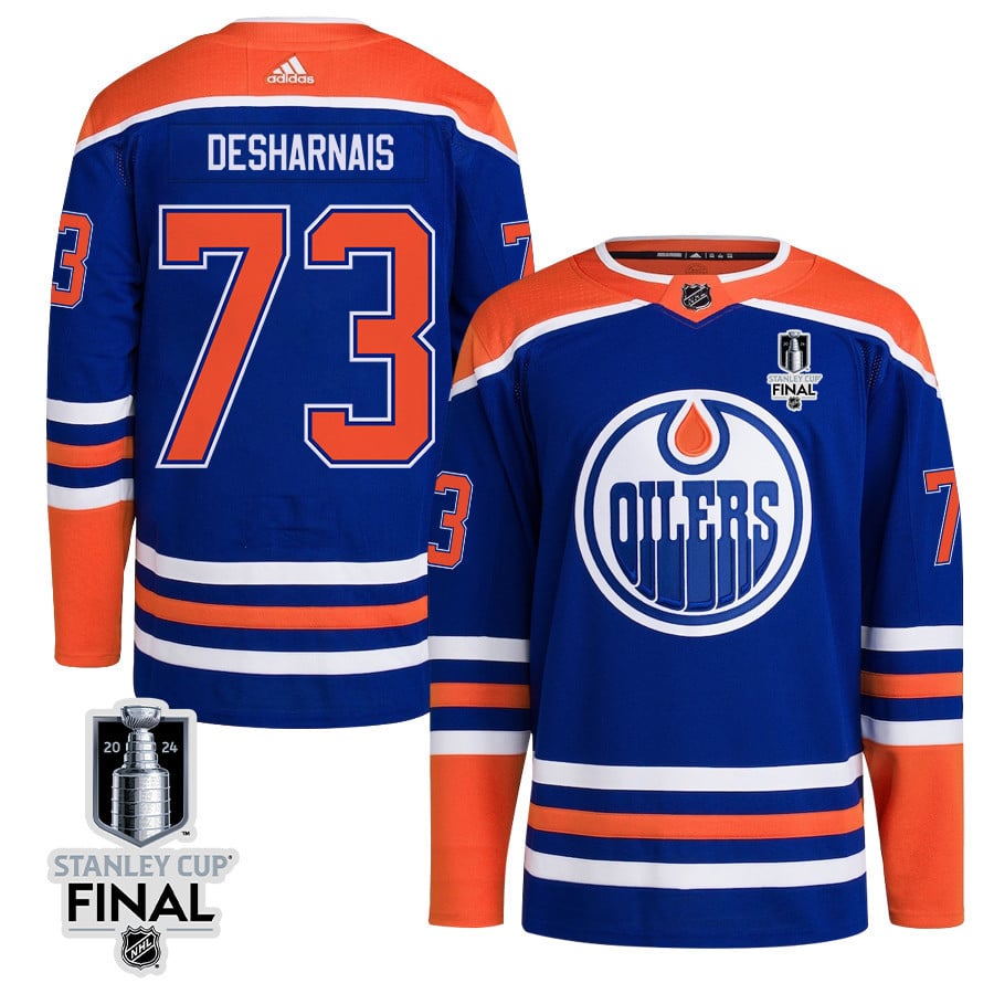 Vincent Desharnais 73 Edmonton Oilers 2024 Stanley Cup Final Home Primegreen Jersey - Men, Royal