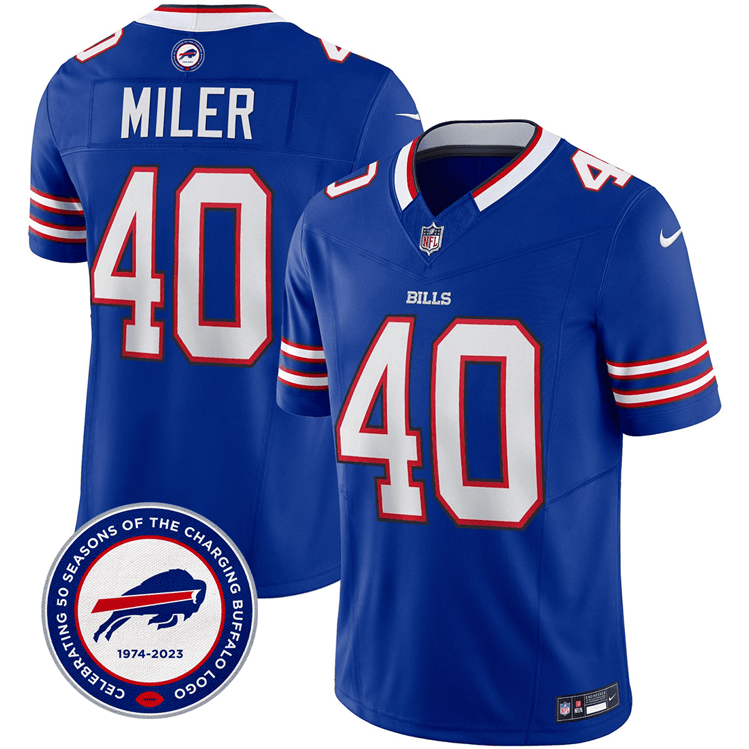 Von Miller 40 Buffalo Bills 50th Charging Logo Patch Game Men Jersey - Royal Js3257