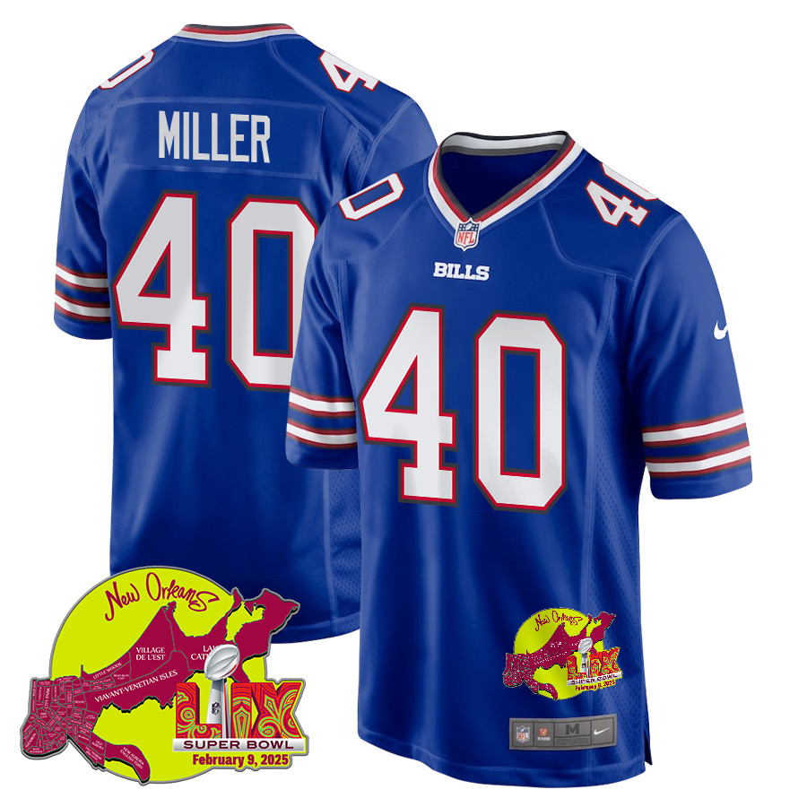 Von Miller 40 Buffalo Bills Super Bowl Lix New Orleans Patch Game Men Jersey - Royal Js8788