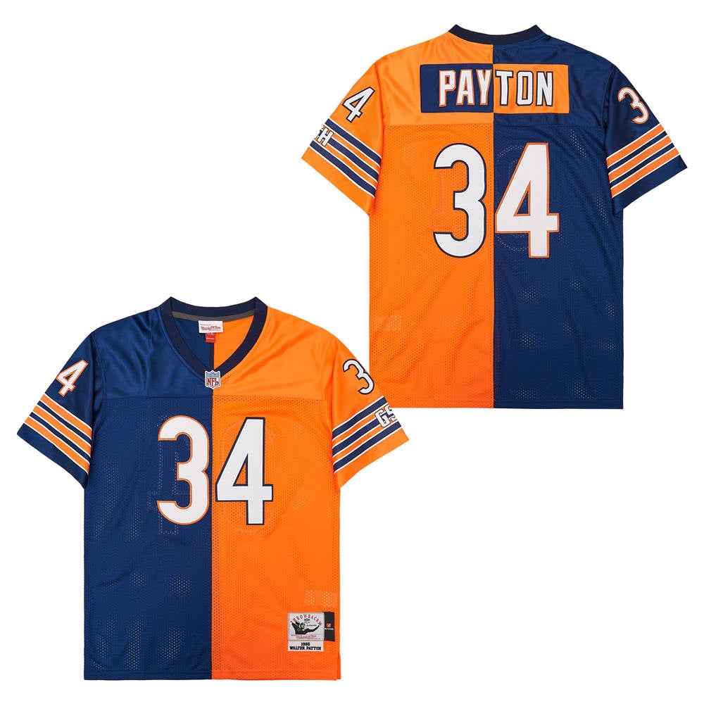 Walter Payton 34 Chicago Bears Two-toned Retro Throwback Men Jersey - Orange/navy Js4278