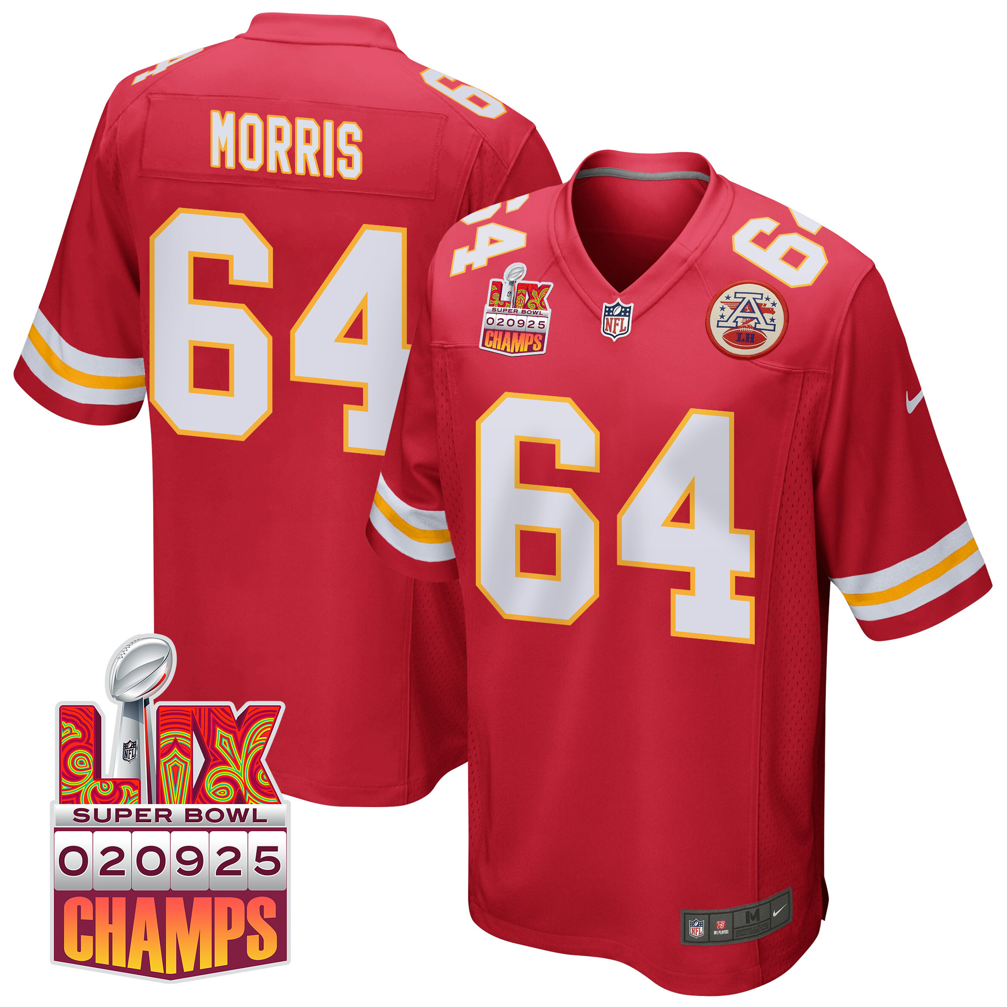 Wanya Morris 64 Kansas City Chiefs Super Bowl Lix Champions Patch Game Men Jersey - Red Js8217