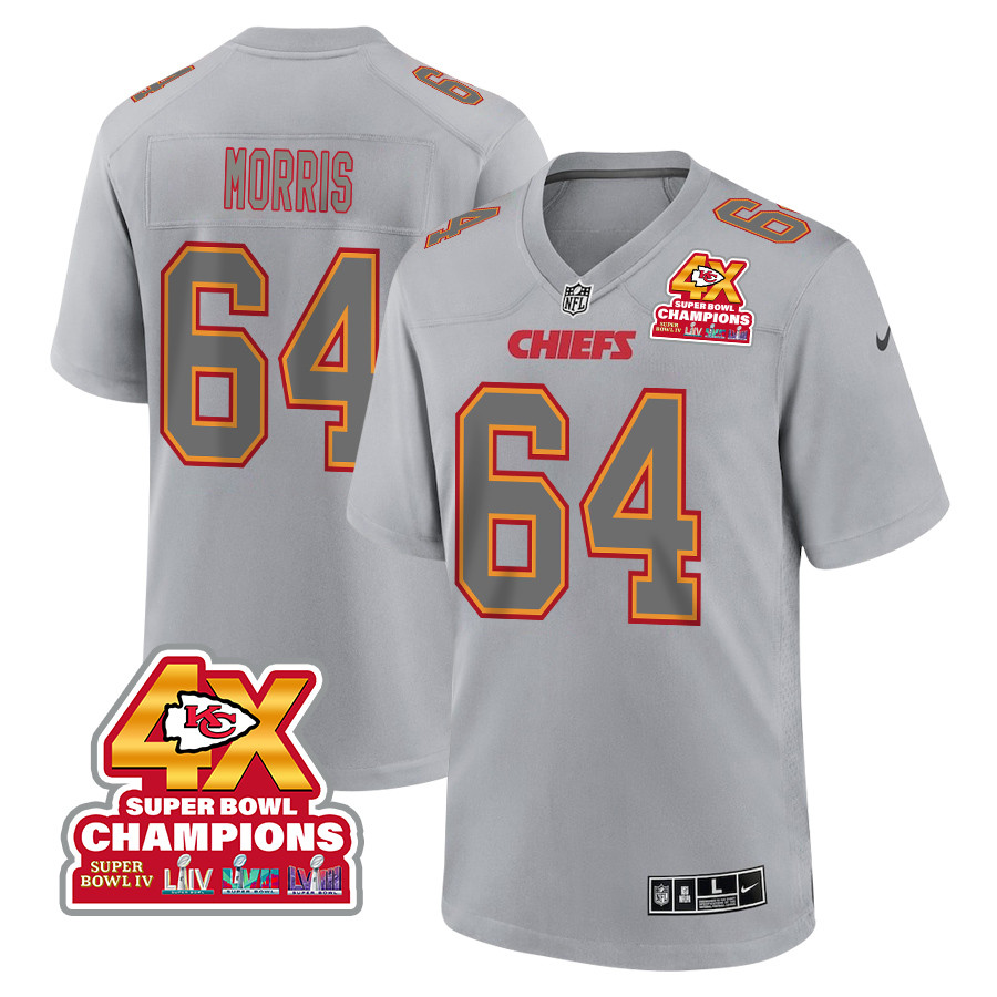 Wanya Morris 64 Kansas City Chiefs Super Bowl Lviii Champions 4x Atmosphere Fashion Game Men Jersey - Gray Js7695