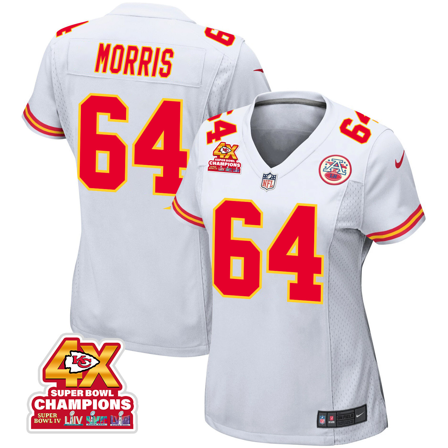 Wanya Morris 64 Kansas City Chiefs Super Bowl Lviii Champions 4x Game Women Jersey - White Js4756