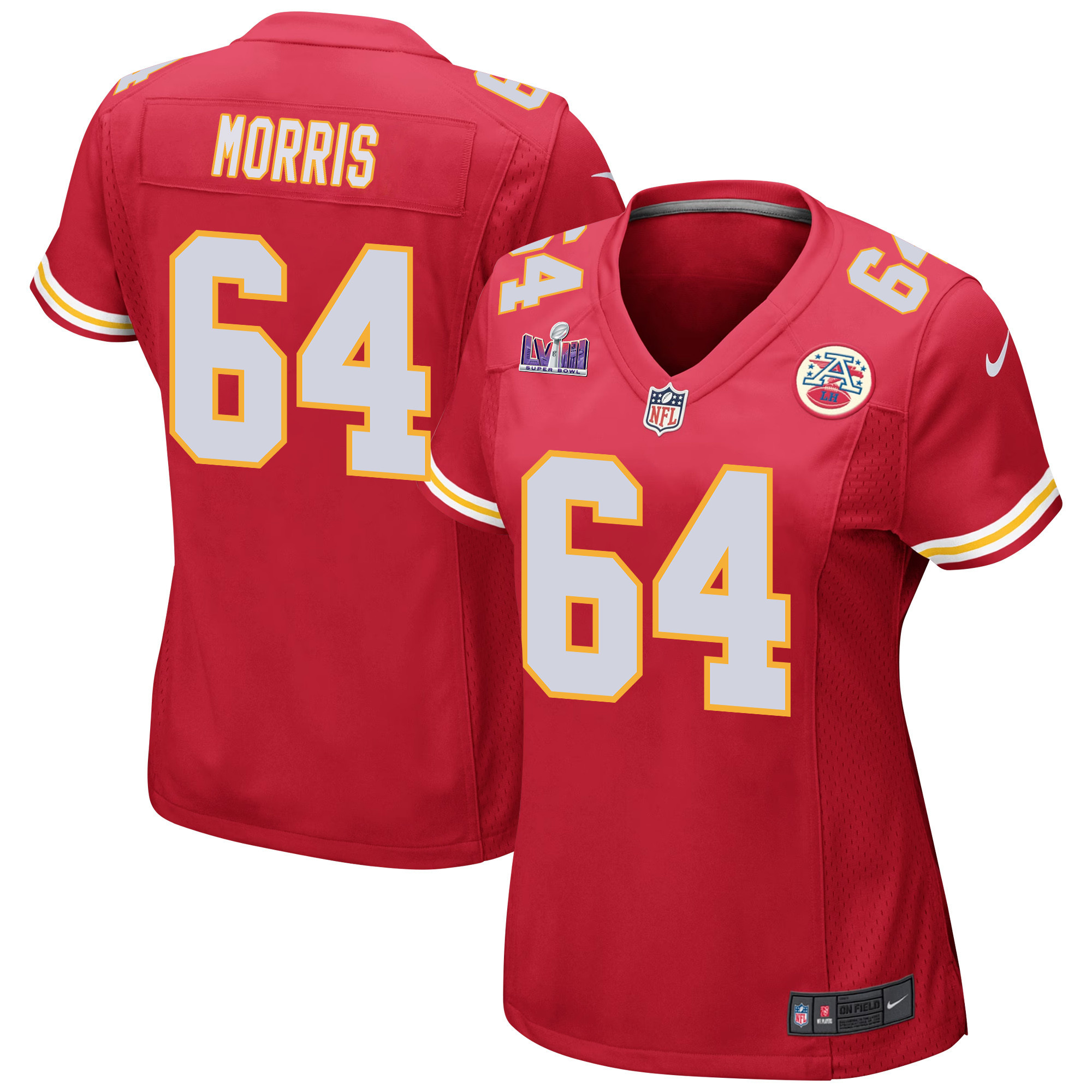 Wanya Morris 64 Kansas City Chiefs Super Bowl Lviii Patch Game Women Jersey - Red Js3998