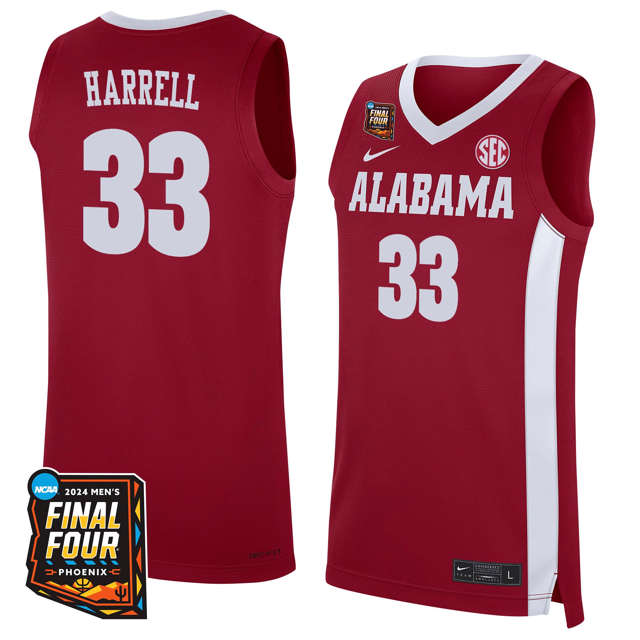 Ward Harrell Alabama Crimson Tide 2024 Men's Final Four Patch Basketball Jersey - Red/white