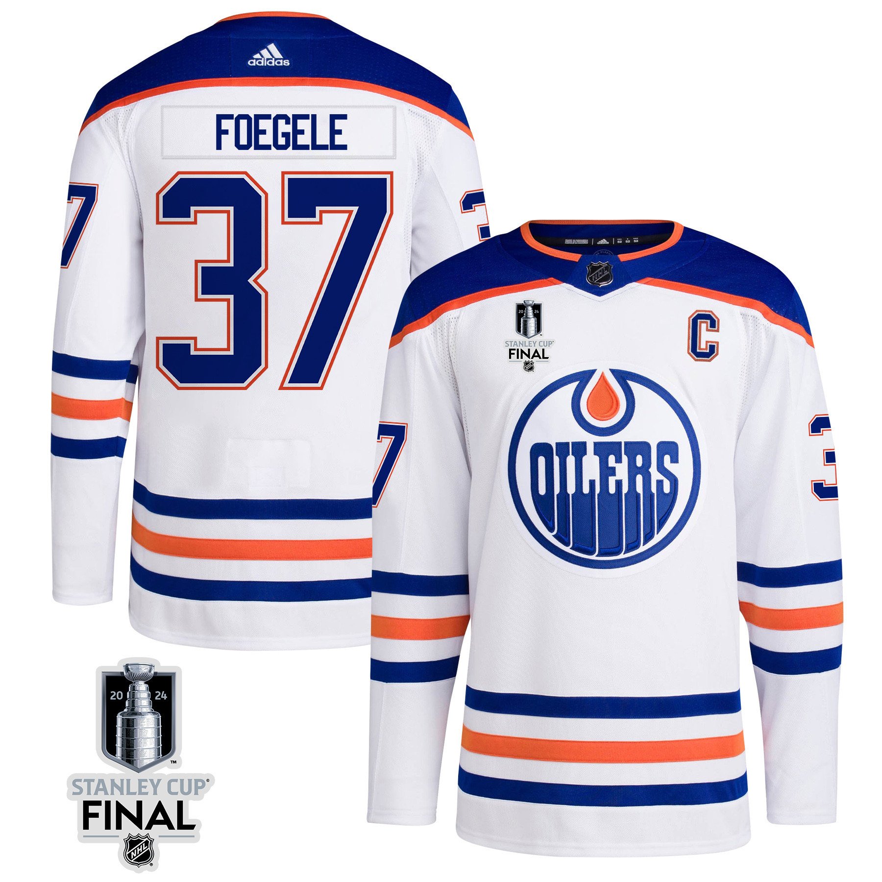 Warren Foegele 37 Edmonton Oilers 2024 Stanley Cup Final Away Jersey - Men, White