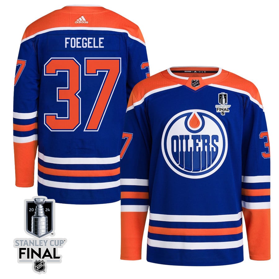 Warren Foegele 37 Edmonton Oilers 2024 Stanley Cup Final Home Primegreen Jersey - Men, Royal