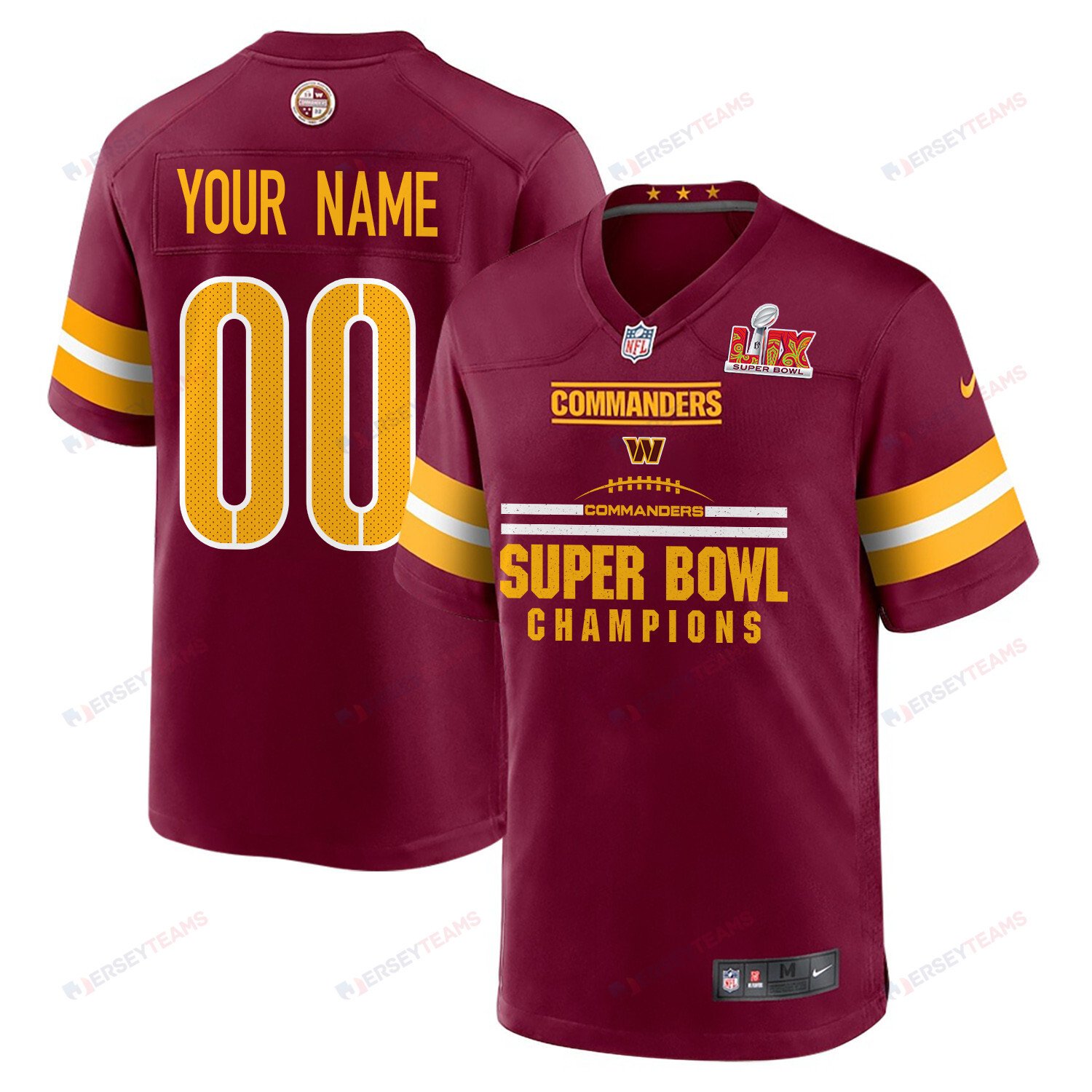 Washington Commanders Super Bowl Lix Champions Ball Game Men Custom Jersey - Burgundy Js4573