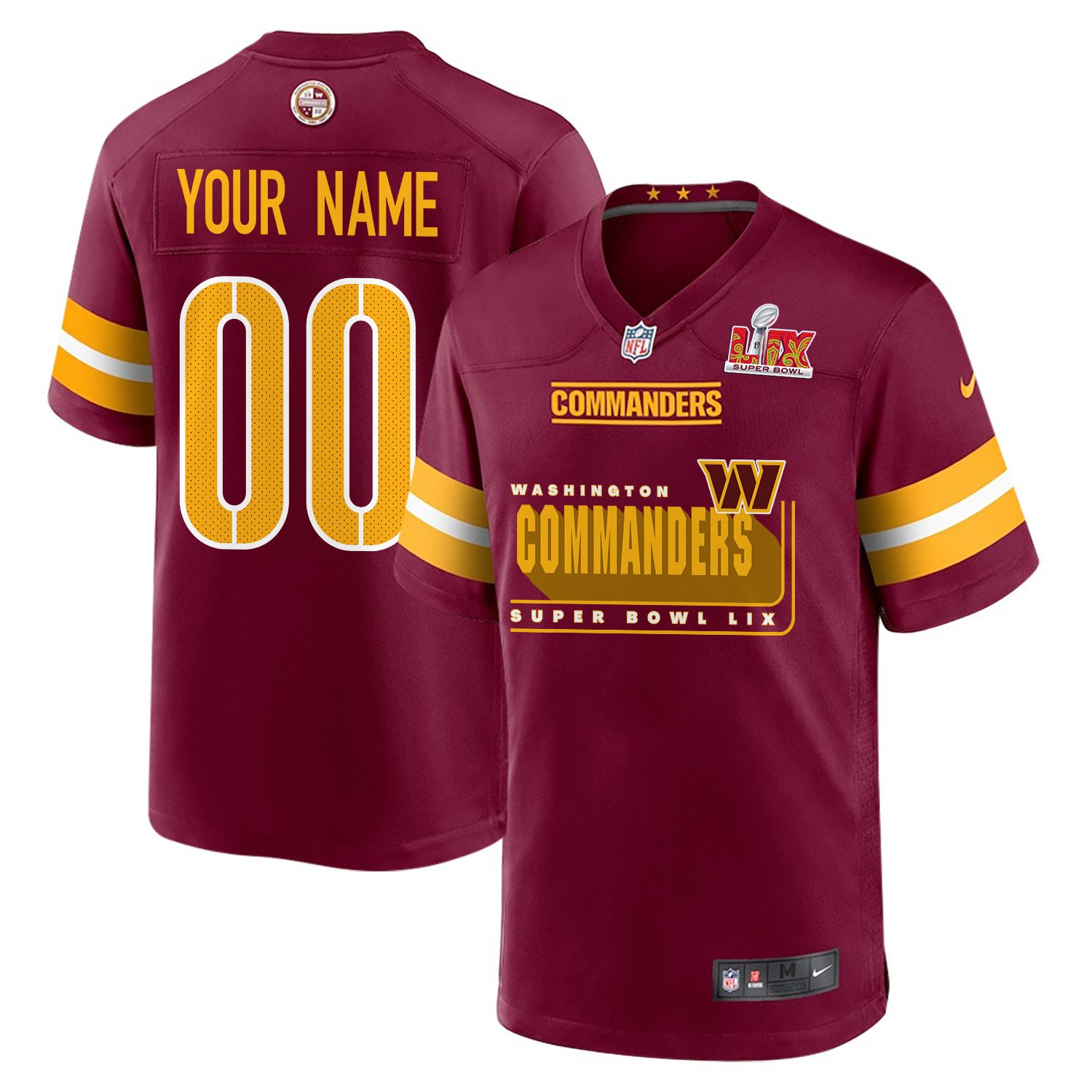Washington Commanders Super Bowl Lix Champions Big Commanders Game Men Custom Jersey - Burgundy Js6804