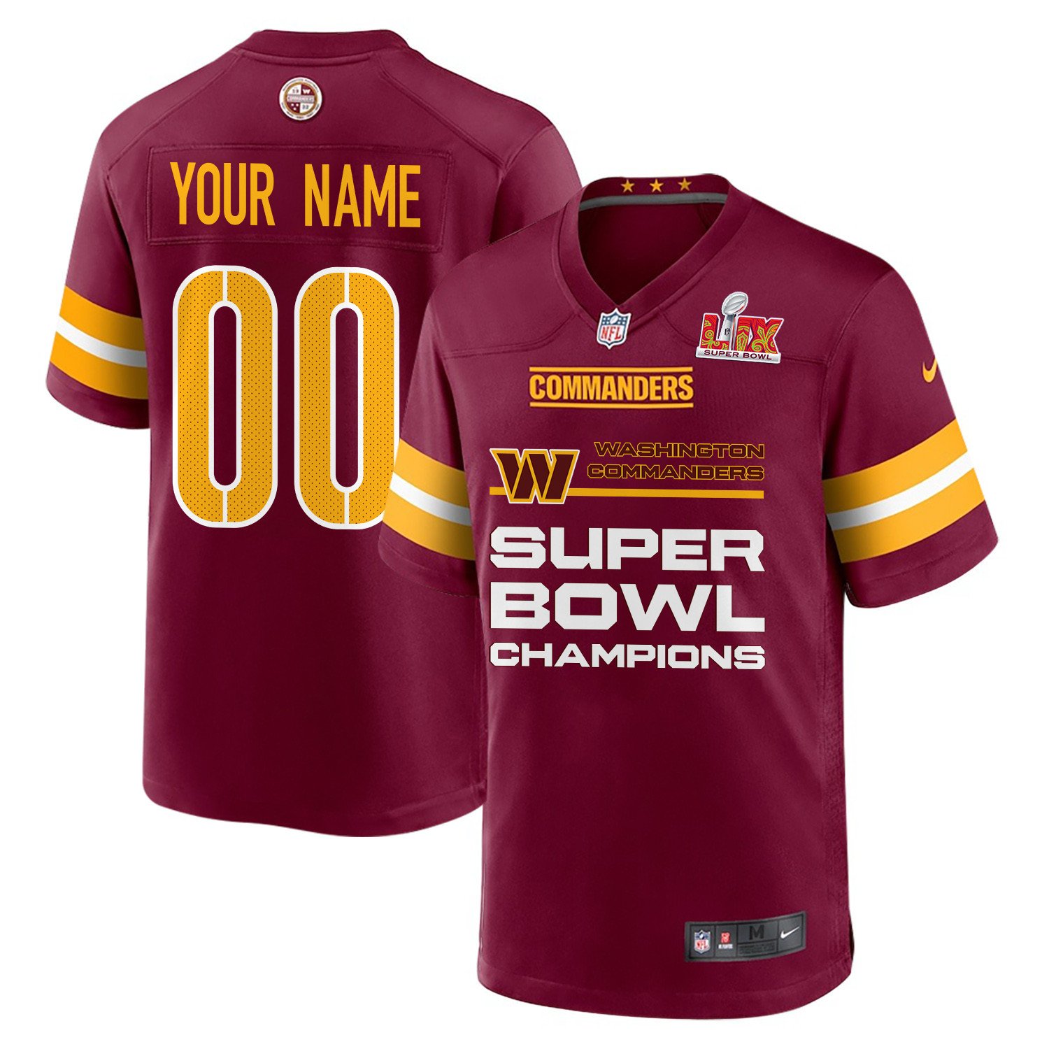 Washington Commanders Super Bowl Lix Champions Straight Text Game Men Custom Jersey - Burgundy Js7798