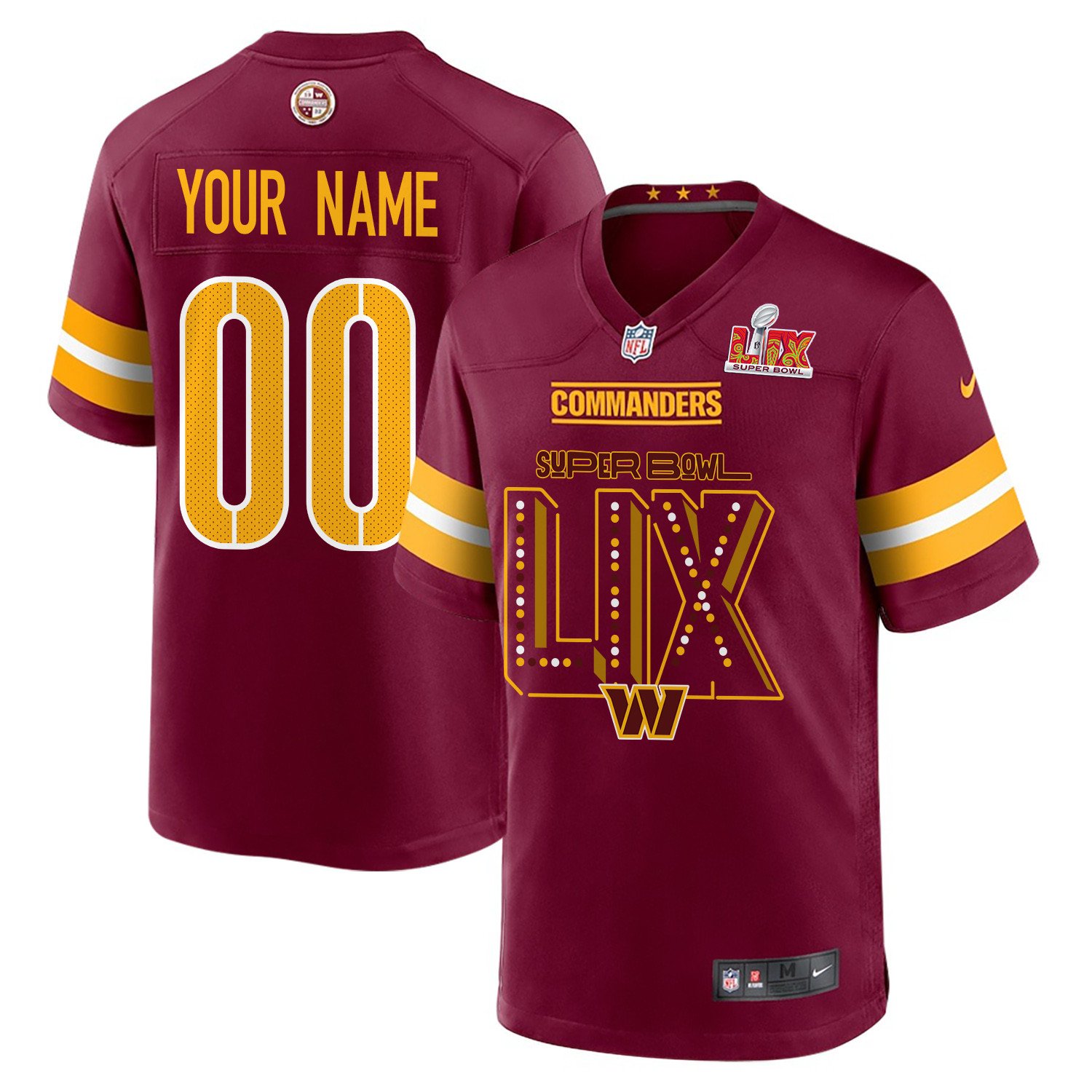 Washington Commanders Super Bowl Lix V2 Game Men Custom Jersey - Burgundy Js4649