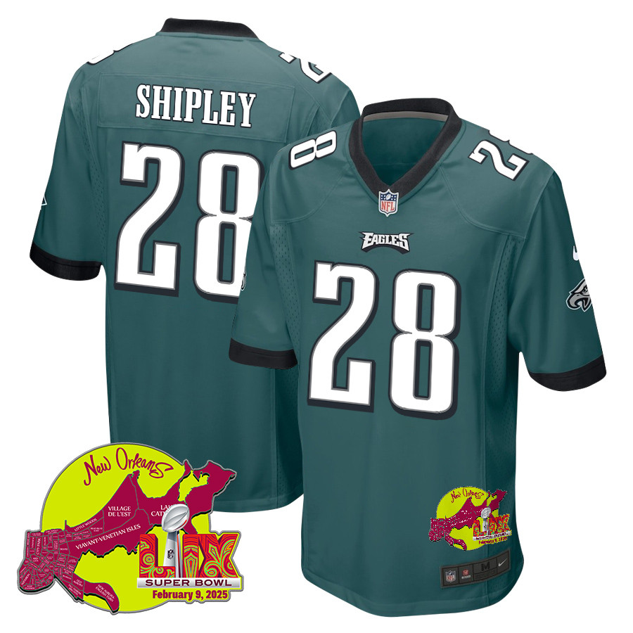 Will Shipley 28 Philadelphia Eagles Super Bowl Lix New Orleans Patch Game Men Jersey - Midnight Green Js8417