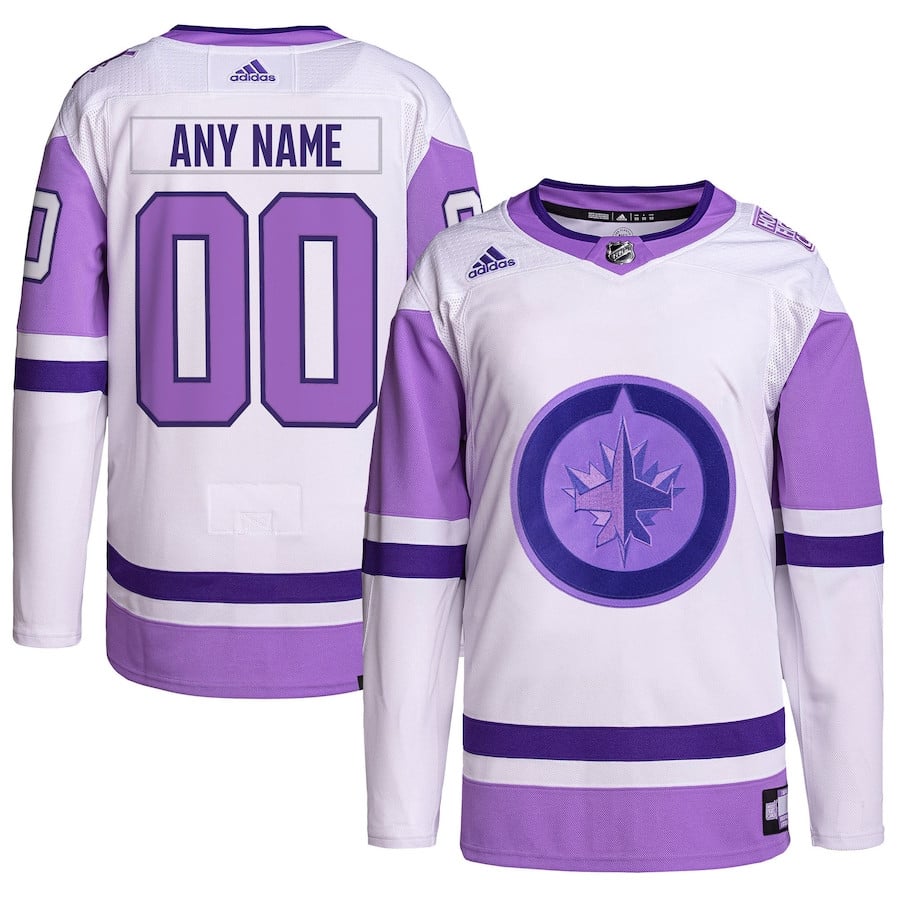 Winnipeg Jets Hockey Fights Cancer Primegreen Custom Men Jersey - White/purple
