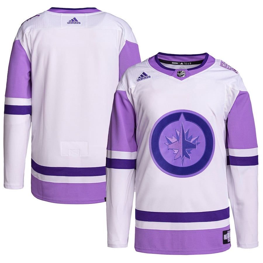 Winnipeg Jets Hockey Fights Cancer Primegreen Men Jersey - White/purple
