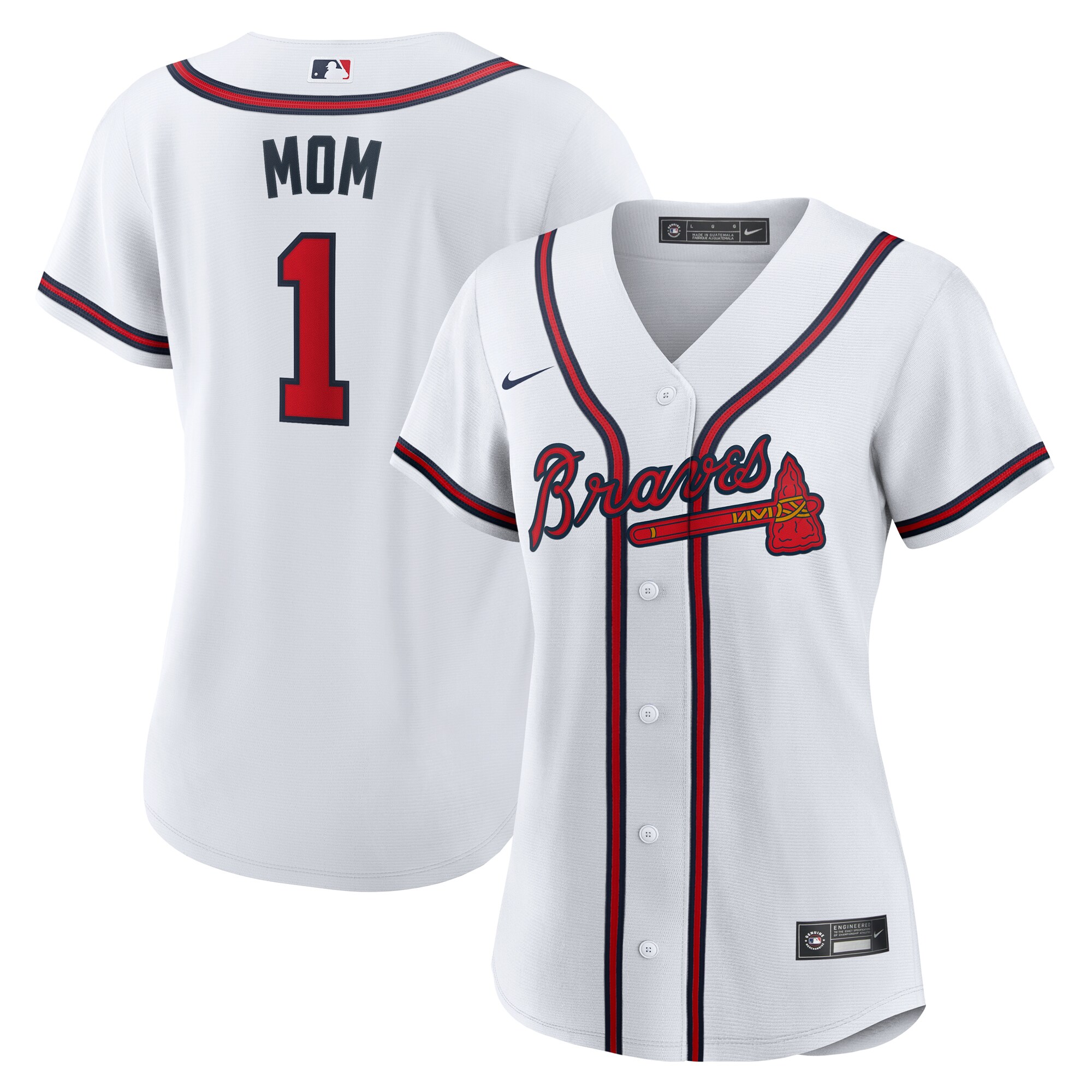 Women's Atlanta Braves White #1 Mom Home Jersey