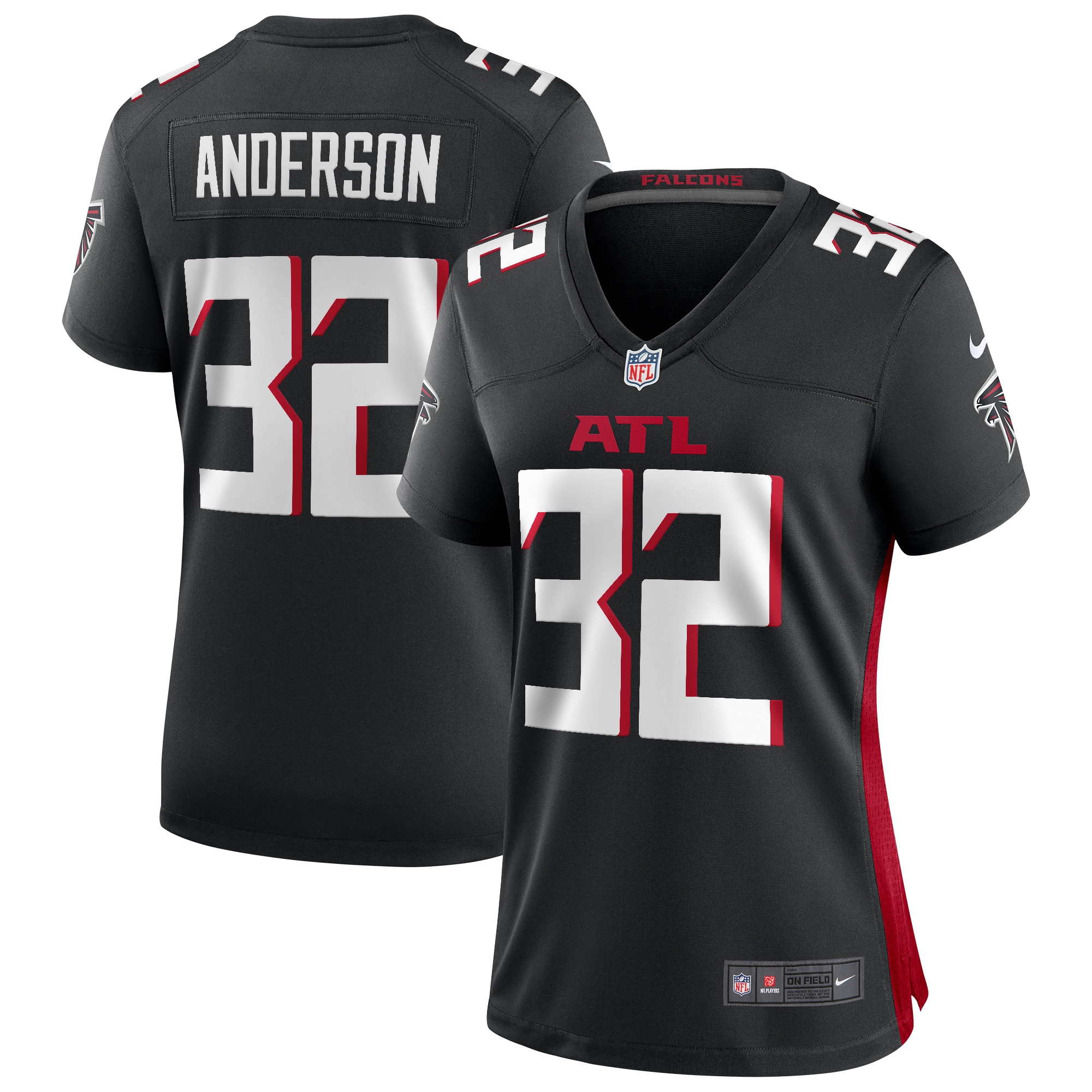 Women's Atlanta Falcons Jamal Anderson Black Game Retired Player Jersey Js2688