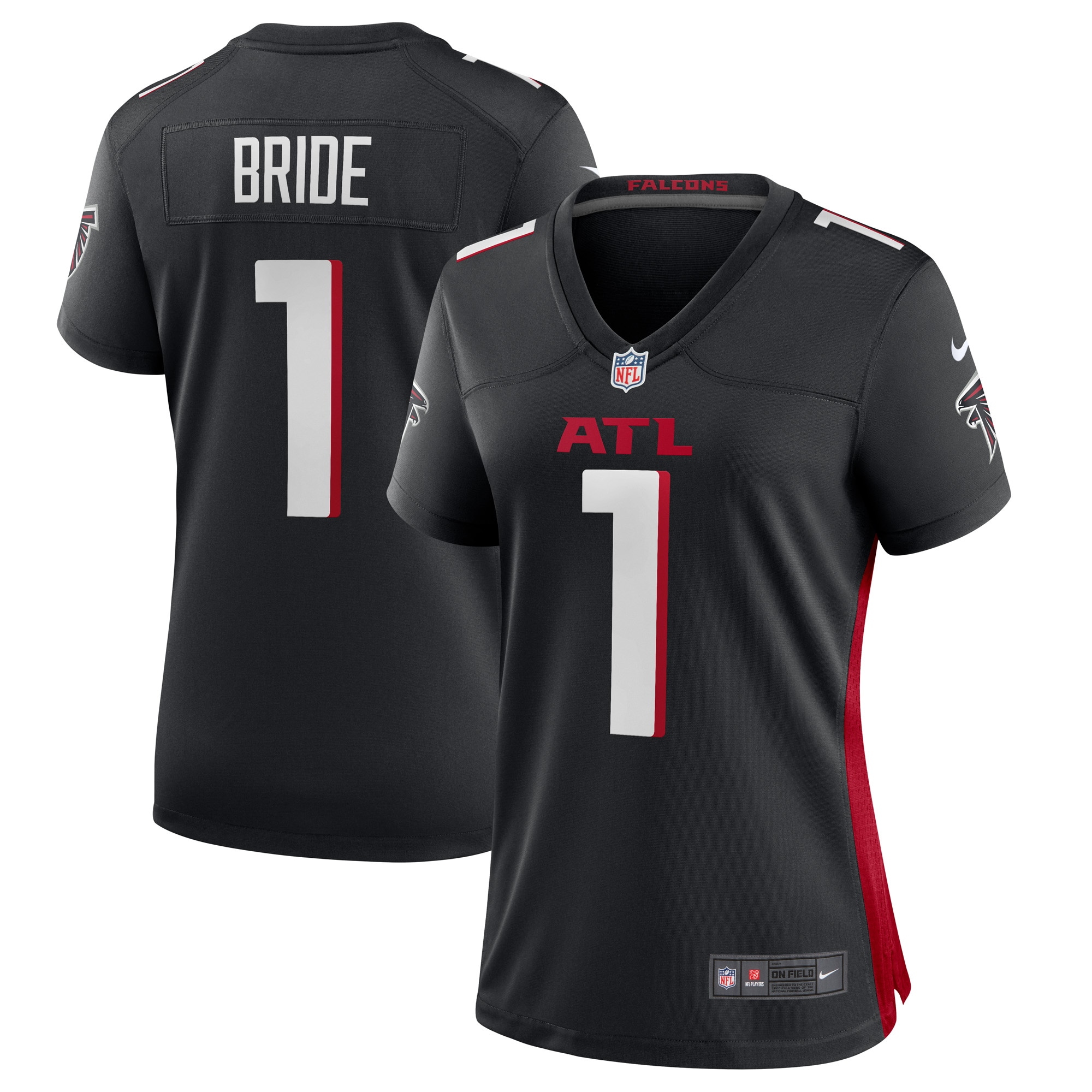 Women's Atlanta Falcons Number 1 Bride Black Game Jersey Js2244