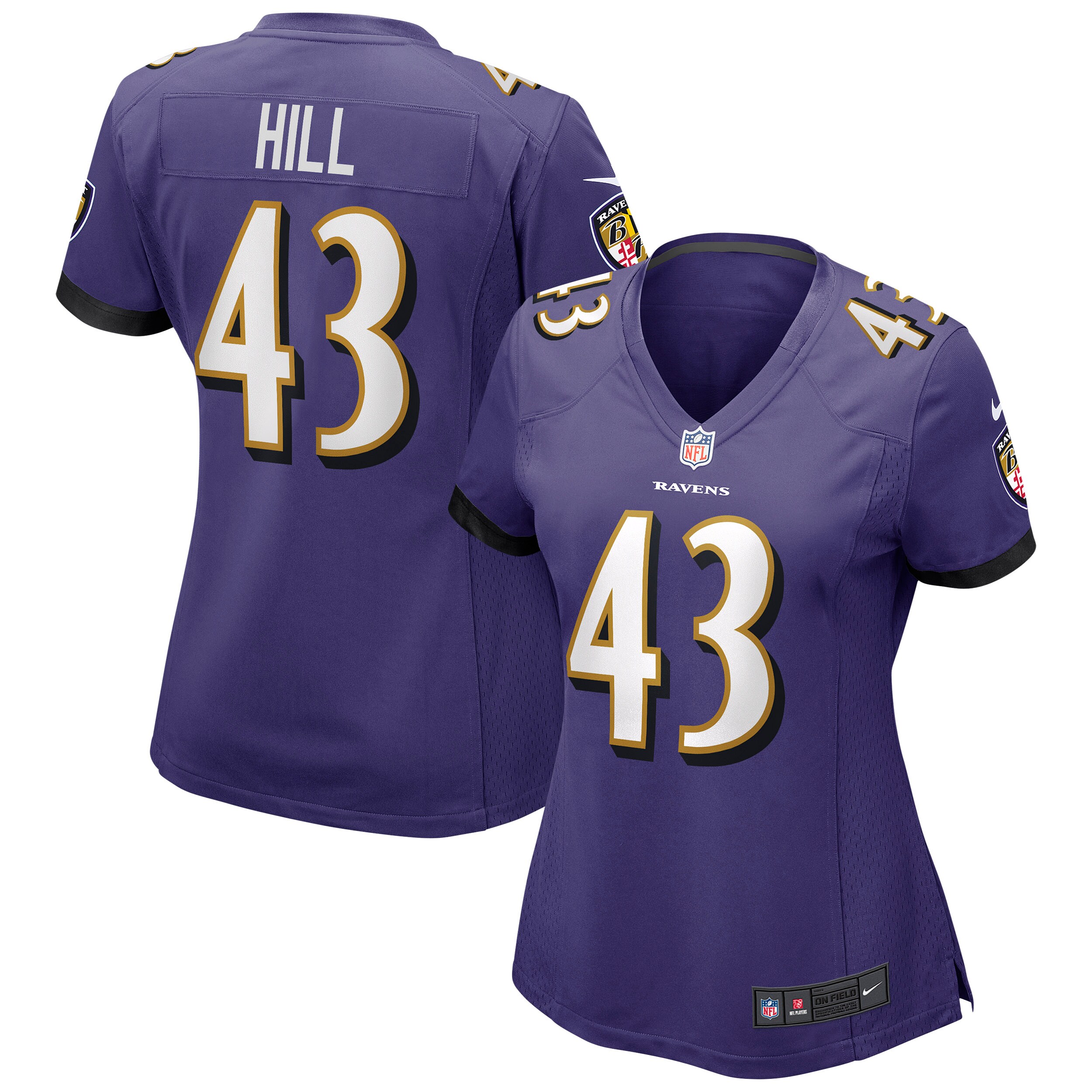Women's Baltimore Ravens Justice Hill Purple Game Jersey Js6435