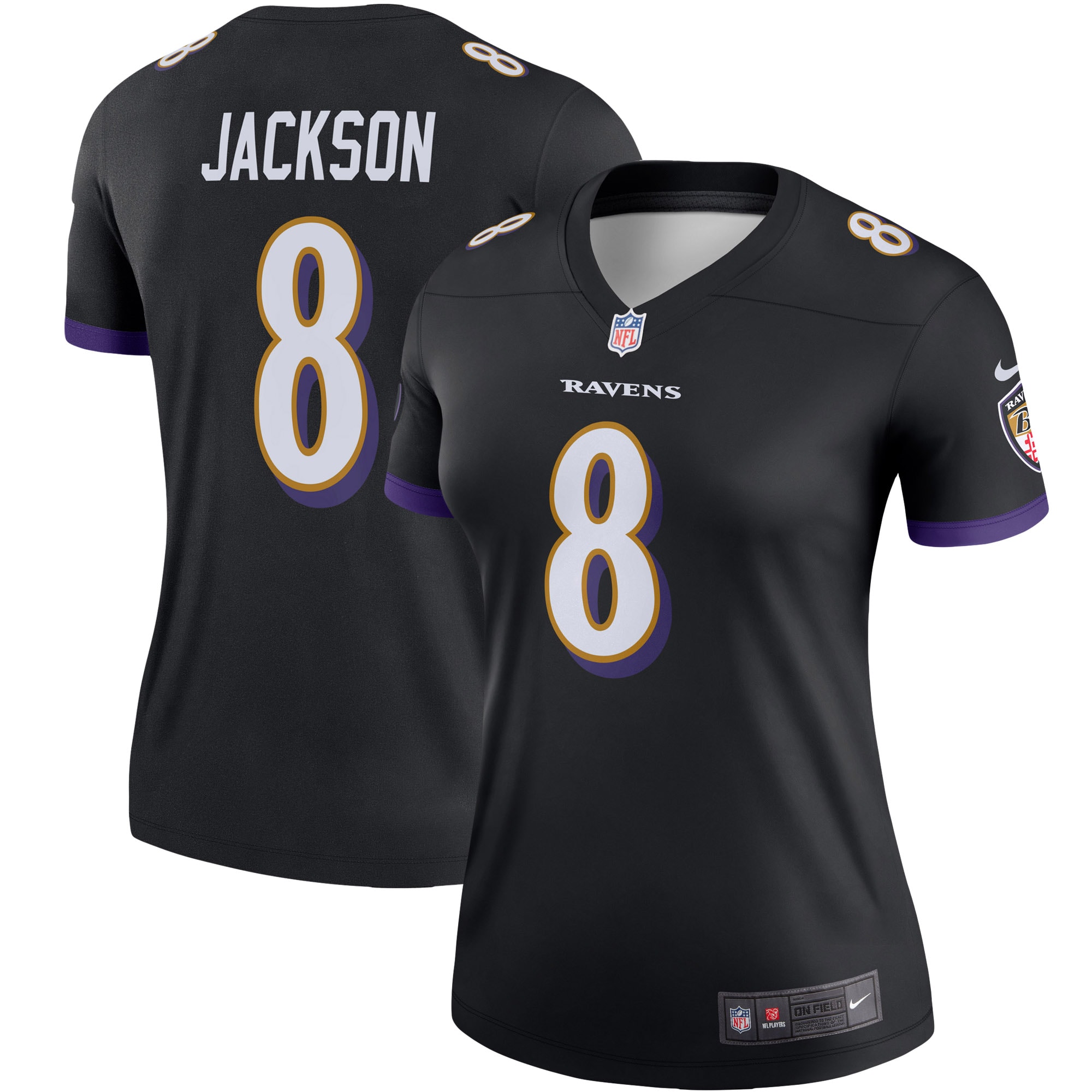 Women's Baltimore Ravens Lamar Jackson Black Alternate Legend Player Performance Top Js7510