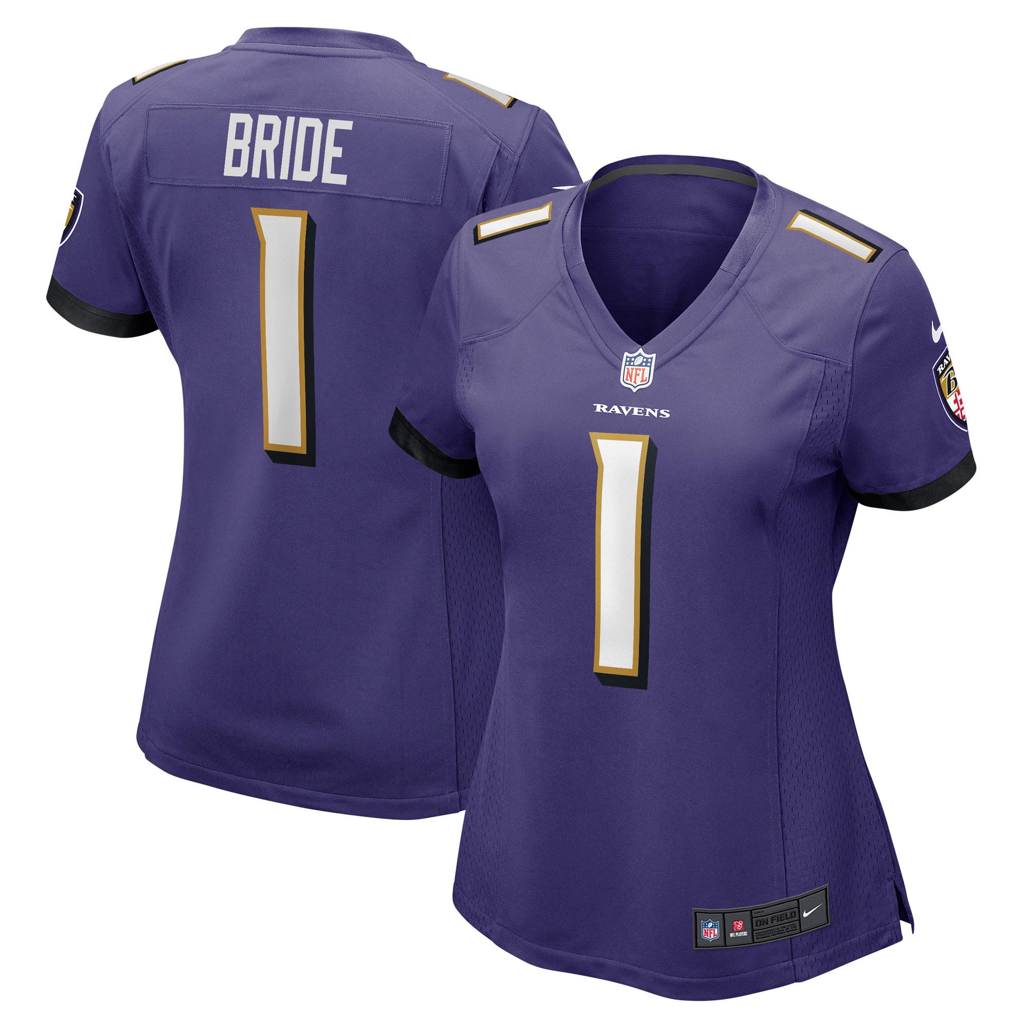 Women's Baltimore Ravens Number 1 Bride Purple Game Jersey Js8253