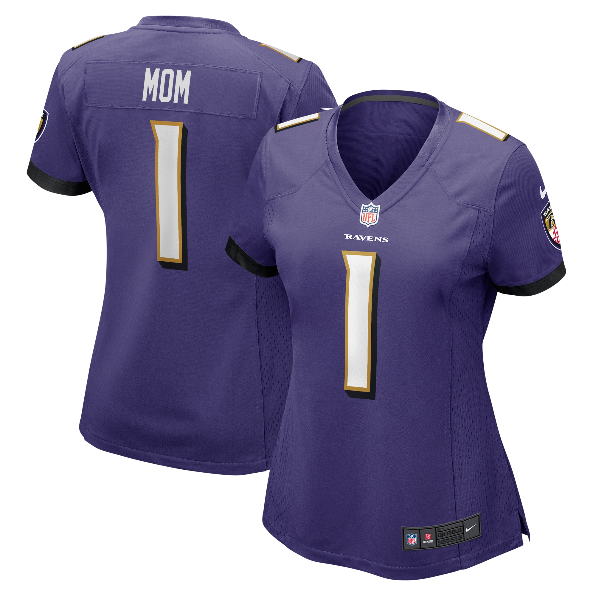 Women's Baltimore Ravens Number 1 Mom Purple Game Jersey Js4302
