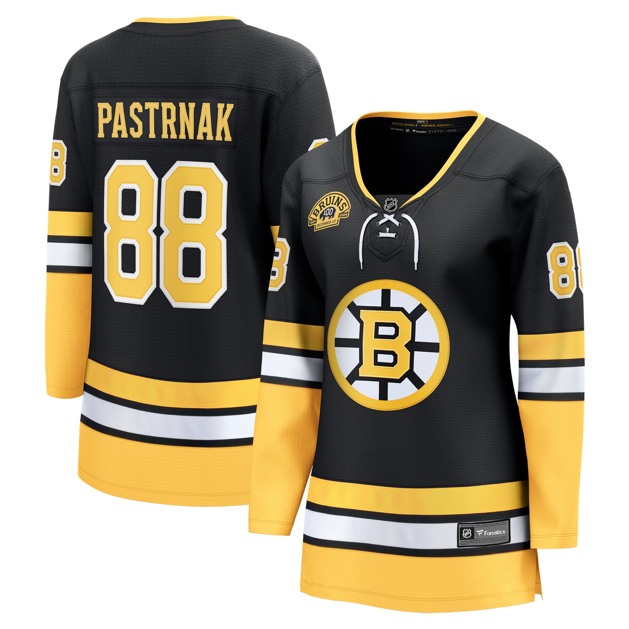 Women's Boston Bruins David Pastrnak Black 100th Anniversary Premier Breakaway Player Jersey
