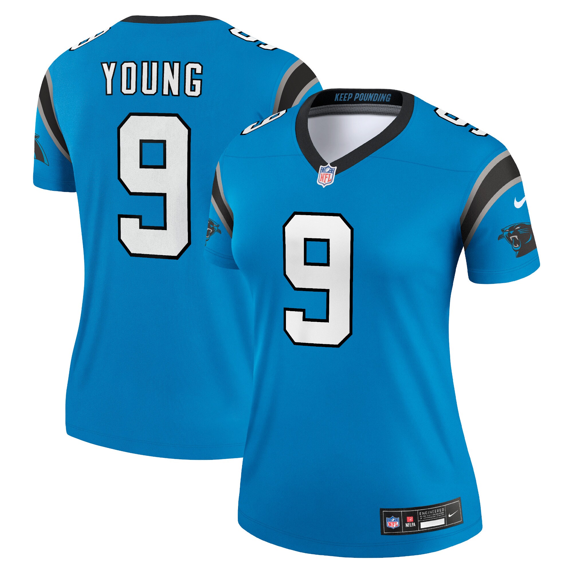 Women's Carolina Panthers Bryce Young Blue Alternate Legend Player Performance Top Js4440
