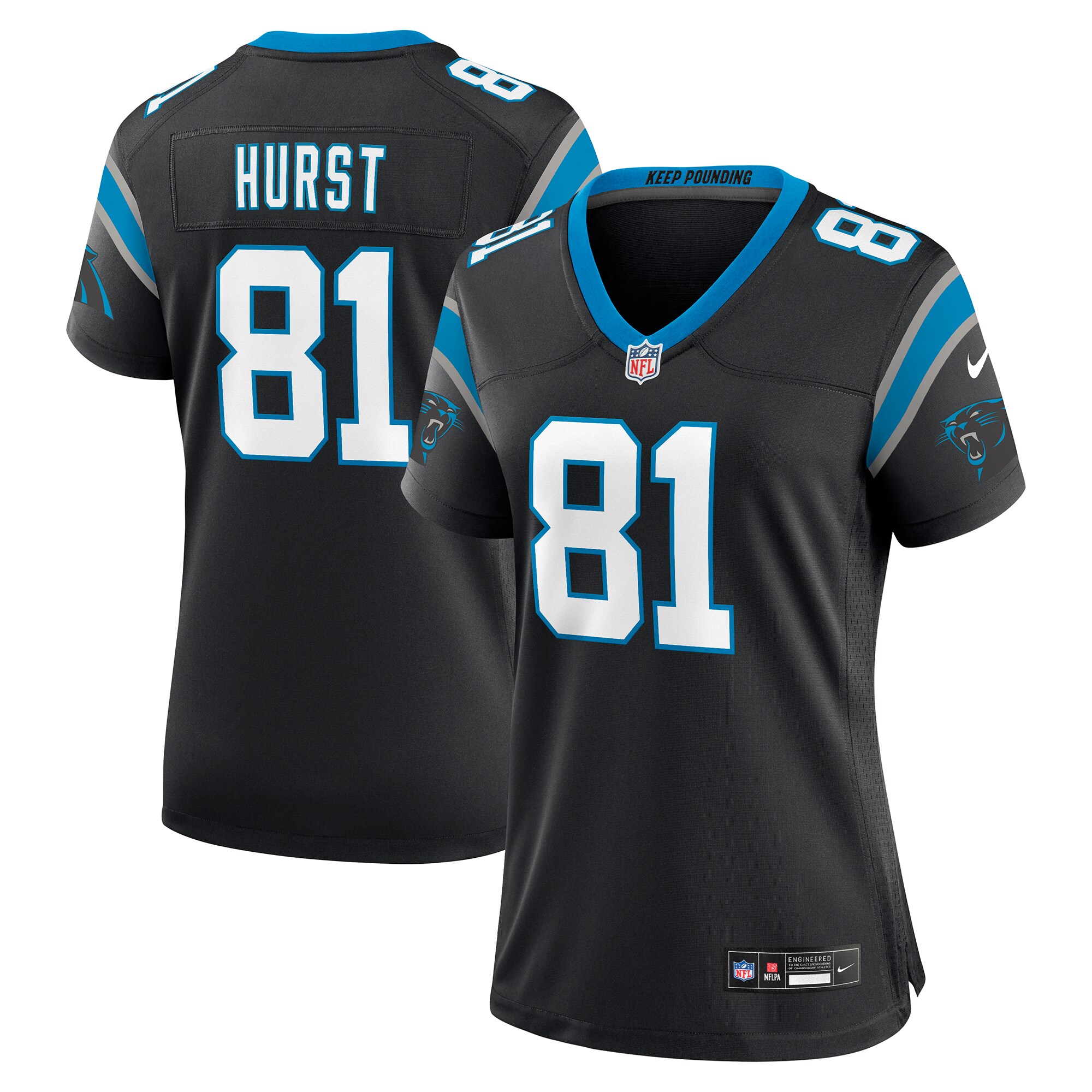 Women's Carolina Panthers Hayden Hurst Black Game Player Jersey Js1145