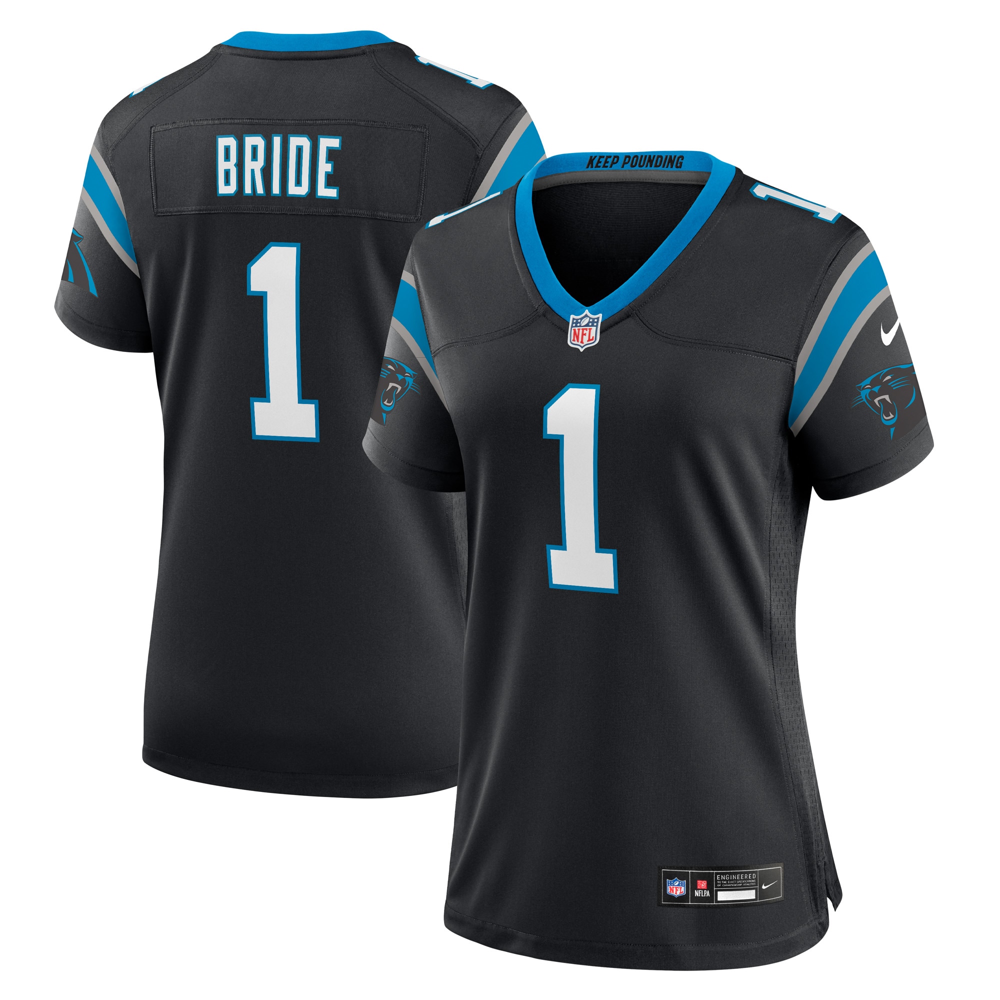 Women's Carolina Panthers Number 1 Bride Black Game Jersey Js9736