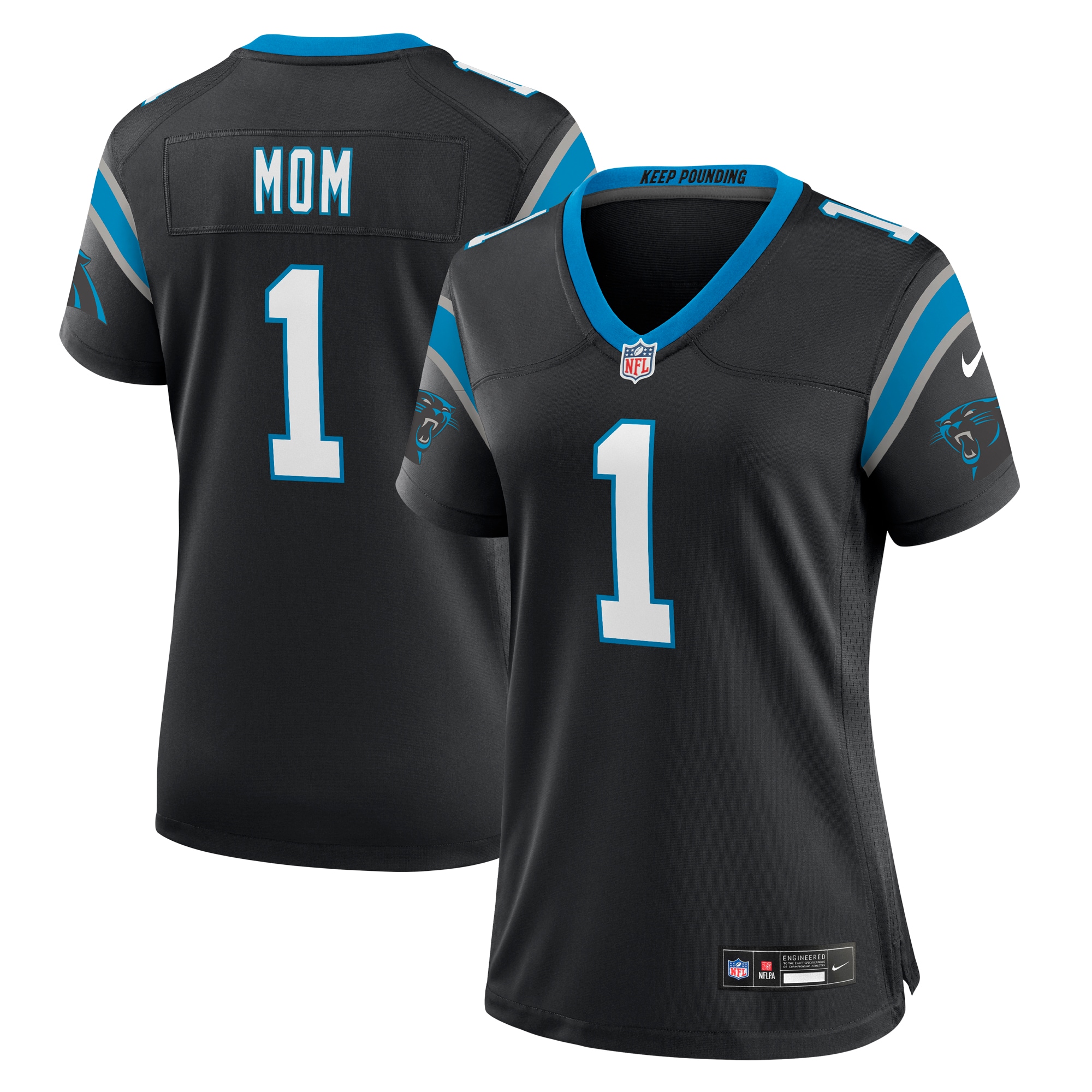 Women's Carolina Panthers Number 1 Mom Black Game Jersey Js4492