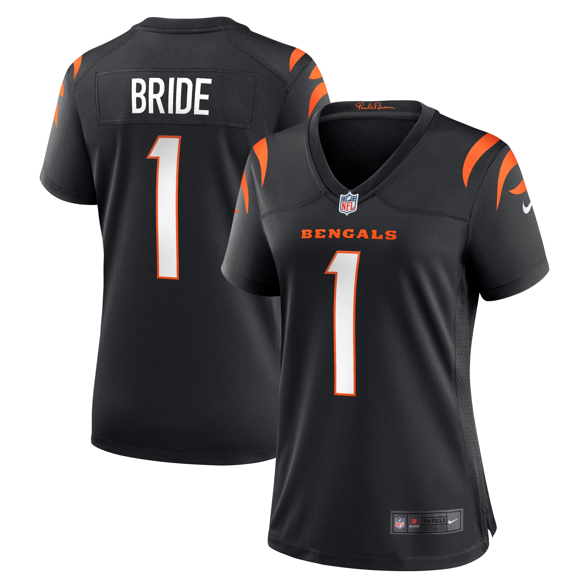 Women's Cincinnati Bengals Number 1 Bride Black Game Jersey Js9655