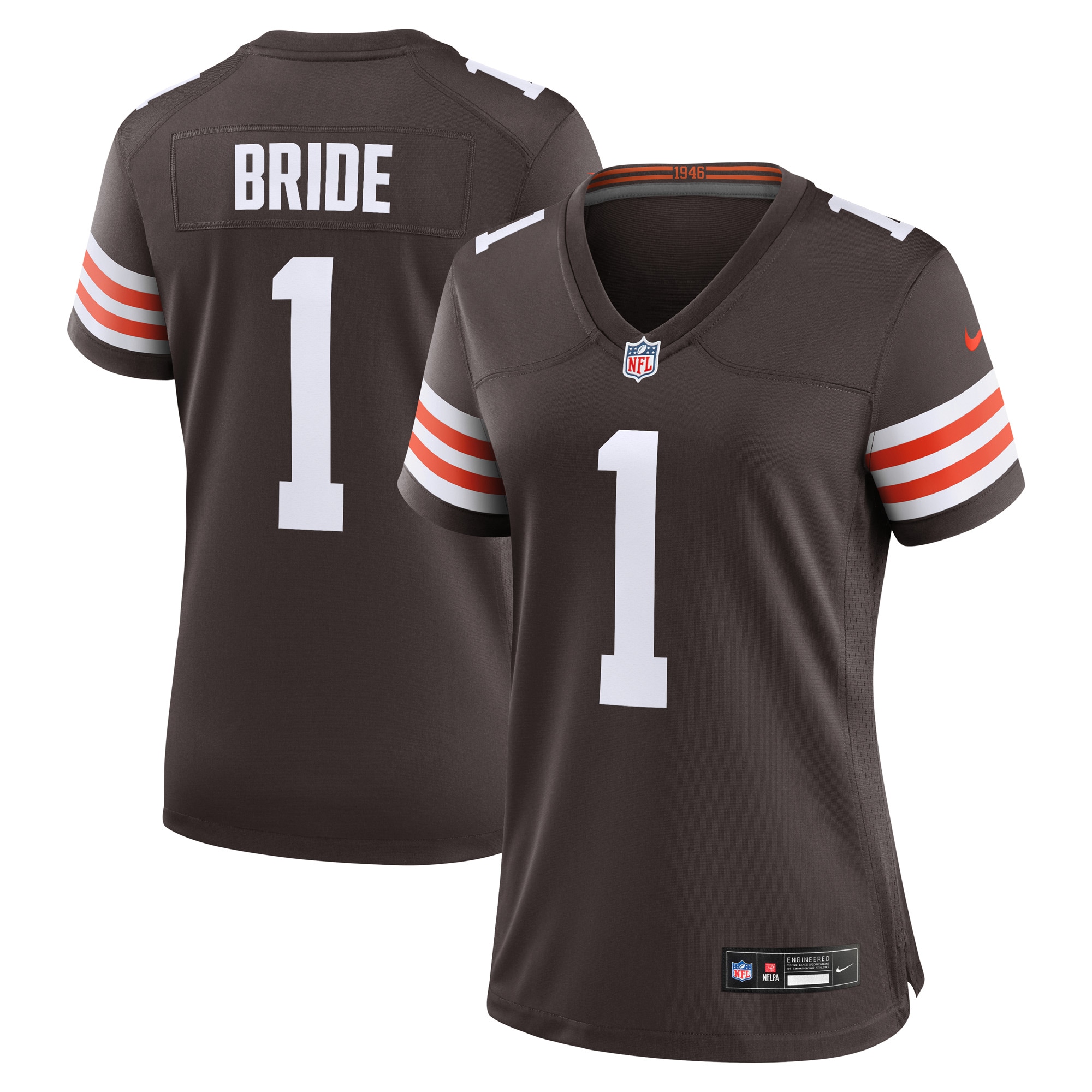 Women's Cleveland Browns Number 1 Bride Brown Game Jersey Js4963