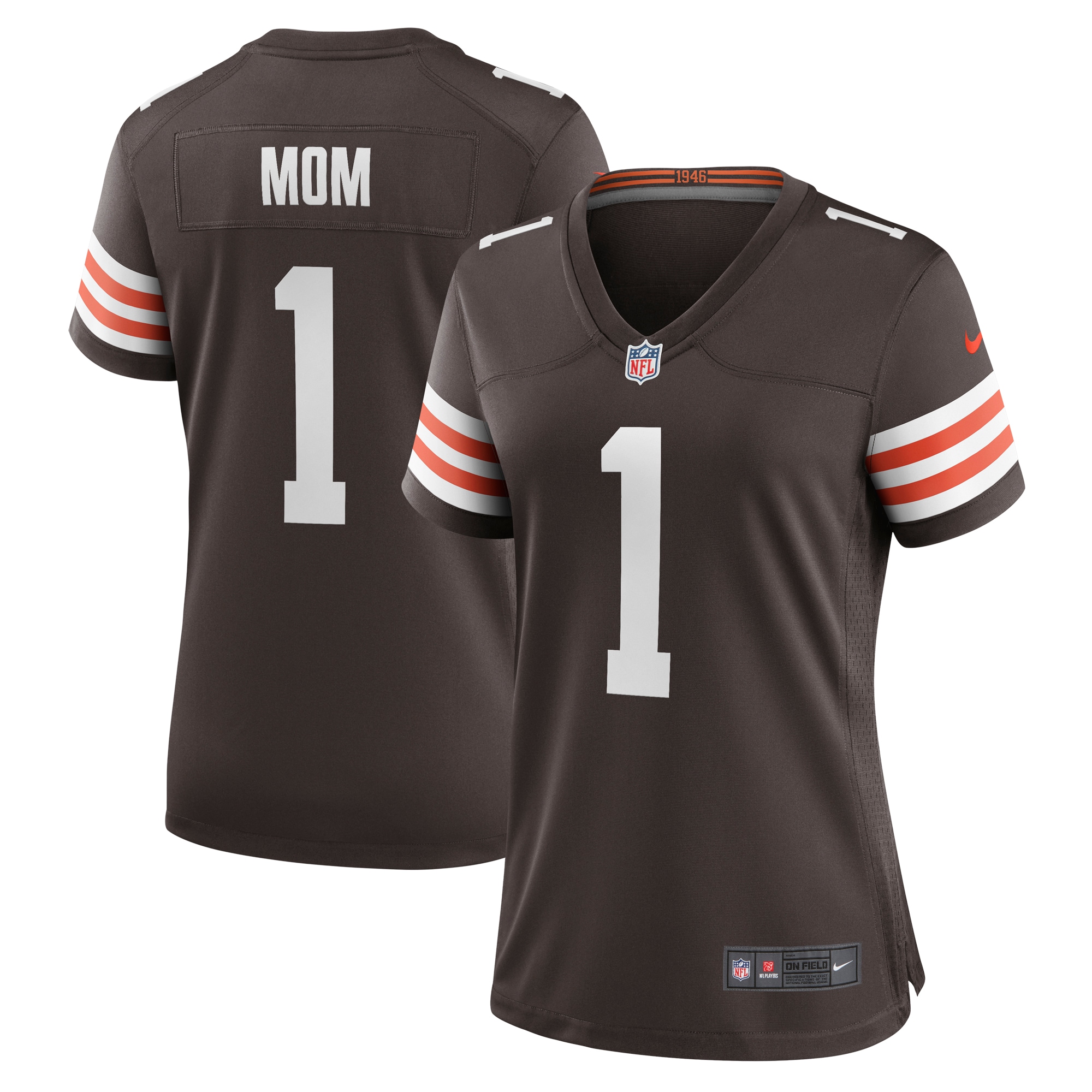Women's Cleveland Browns Number 1 Mom Brown Game Jersey Js7249