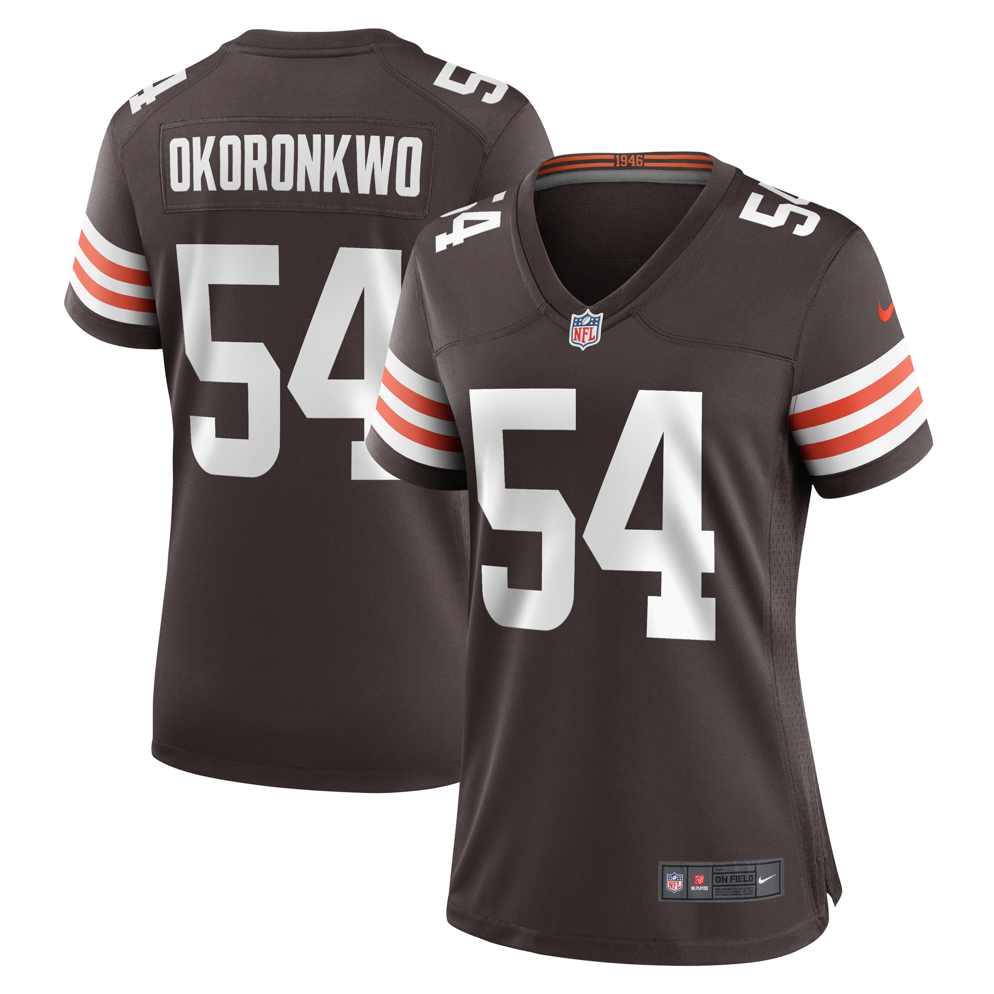 Women's Cleveland Browns Ogbonnia Okoronkwo Brown Game Player Jersey Js6581