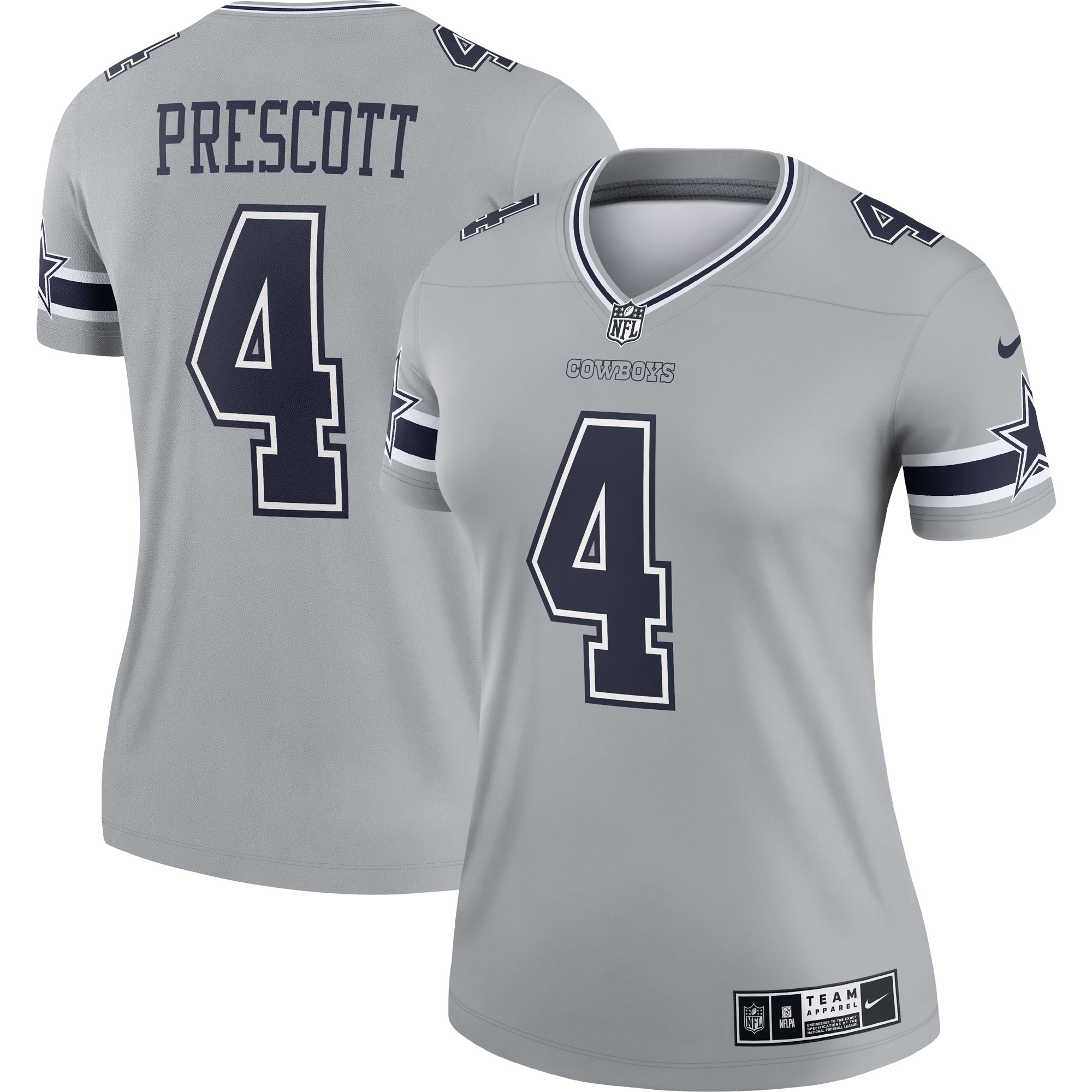 Women's Dallas Cowboys Dak Prescott Gray Inverted Legend Player Performance Top Js1661