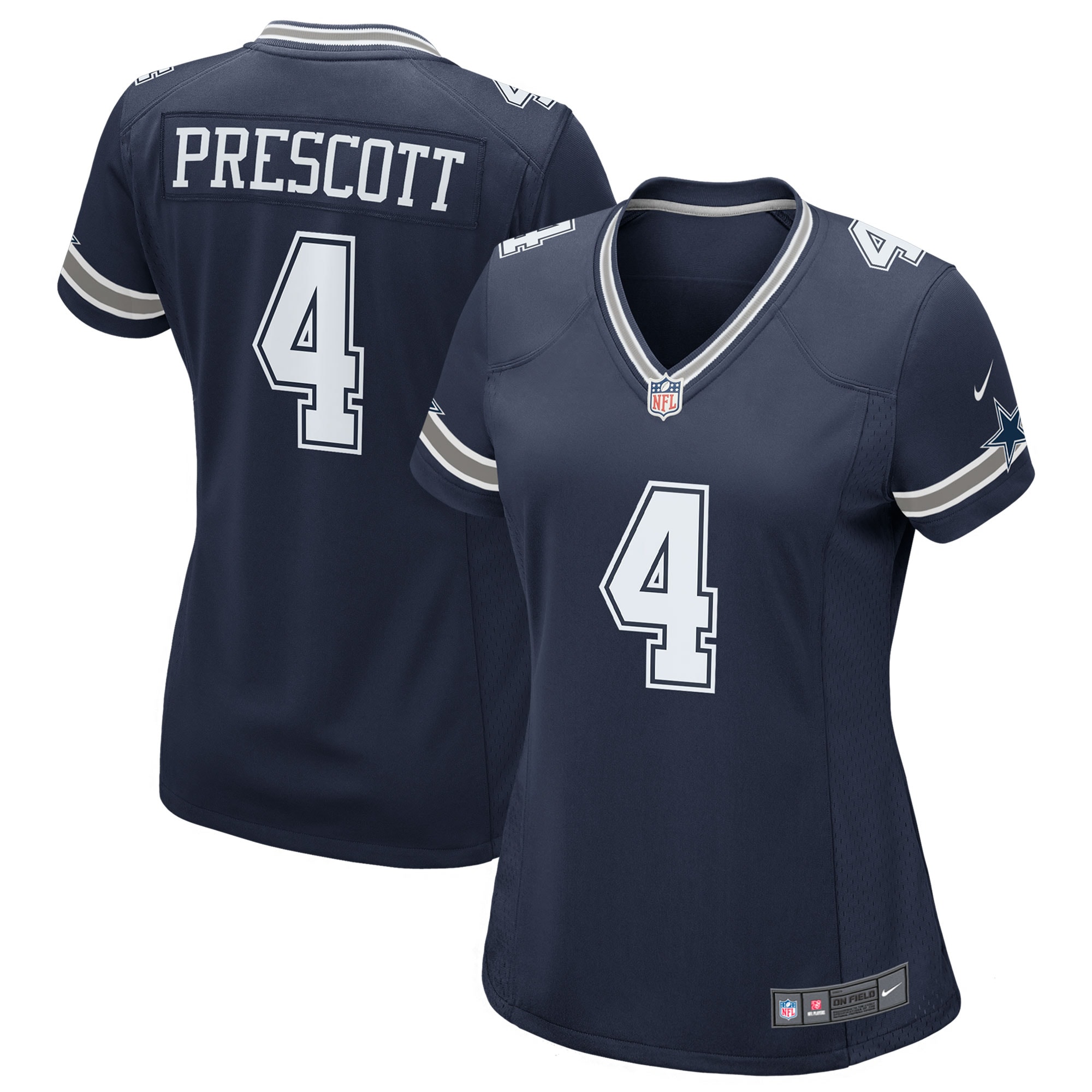 Women's Dallas Cowboys Dak Prescott Navy Game Team Jersey Js5054