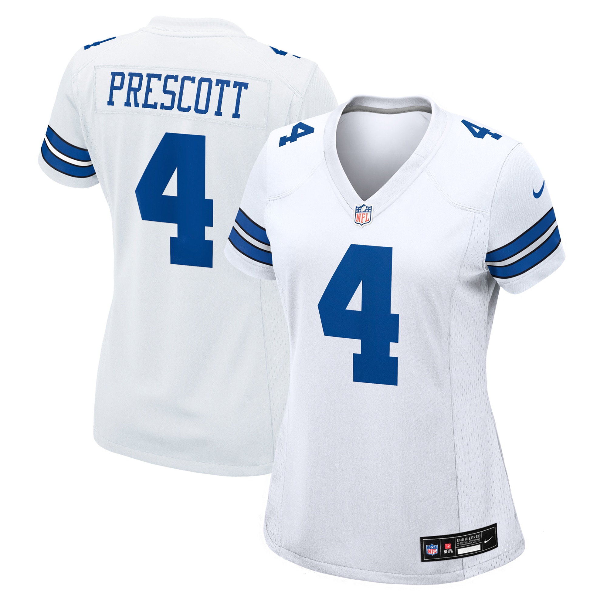 Women's Dallas Cowboys Dak Prescott White Team Game Jersey Js4126