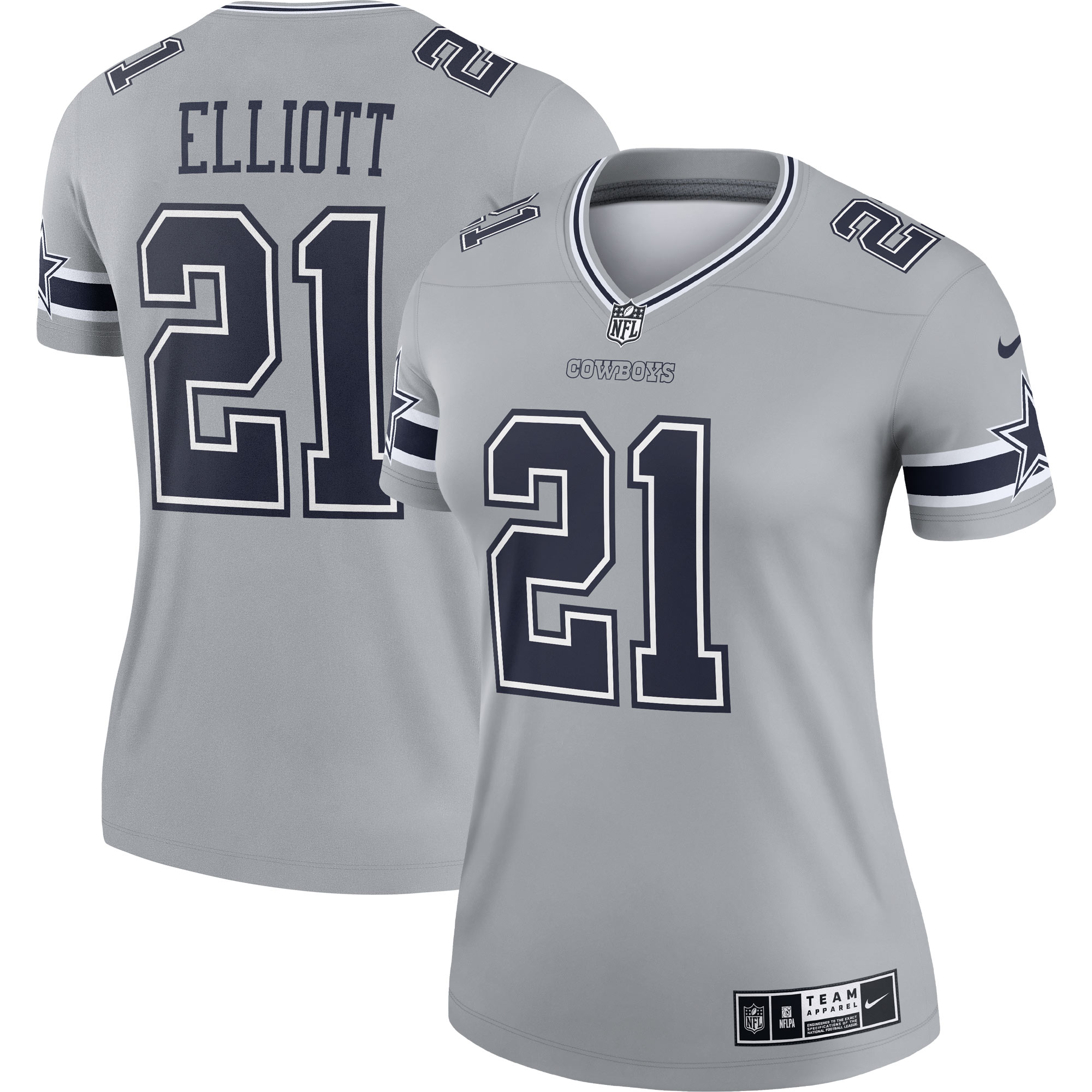 Women's Dallas Cowboys Ezekiel Elliott Gray Inverted Legend Player Performance Top Js6393