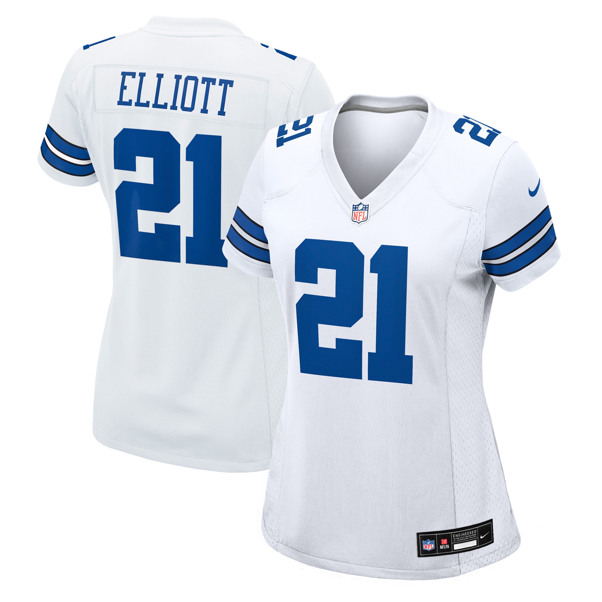 Women's Dallas Cowboys Ezekiel Elliott White Team Game Jersey Js3583